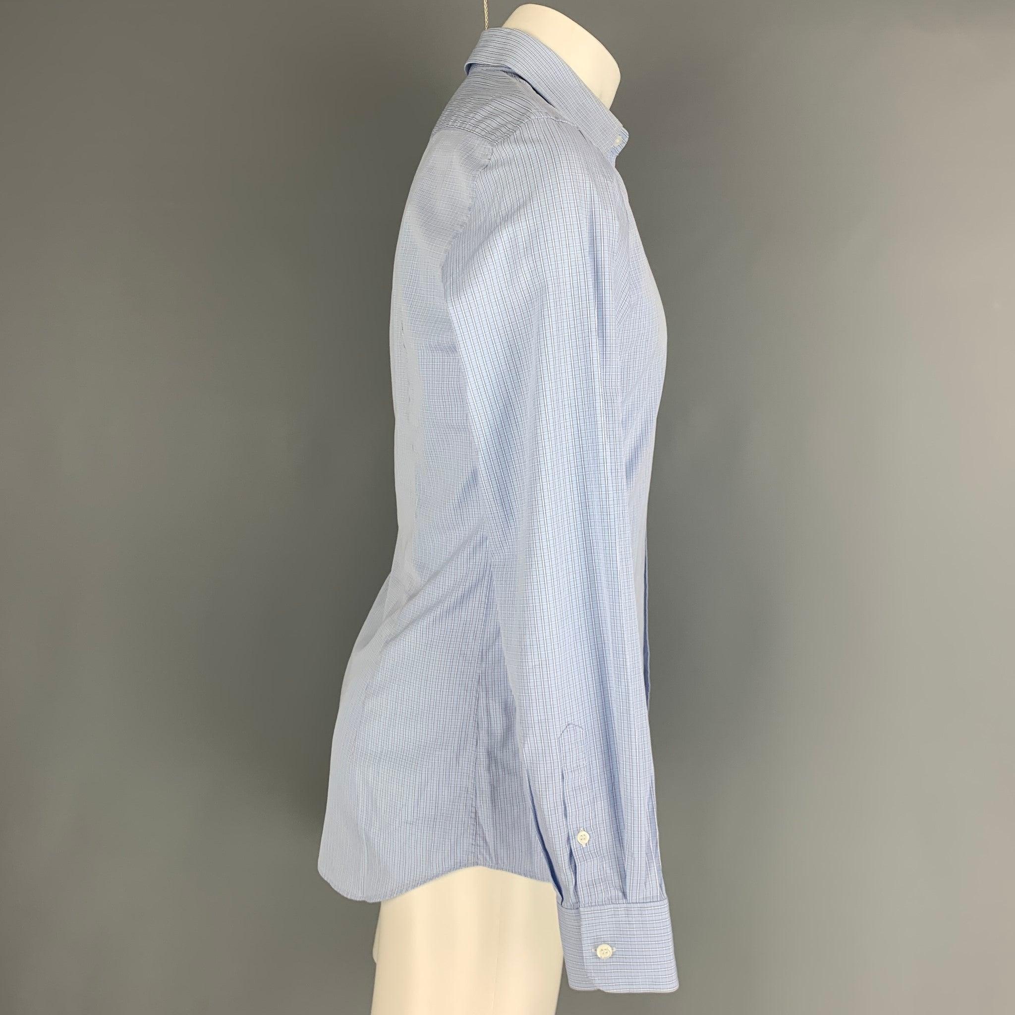 PRADA Size S Blue White Checkered Cotton Long Sleeve Shirt In Excellent Condition For Sale In San Francisco, CA