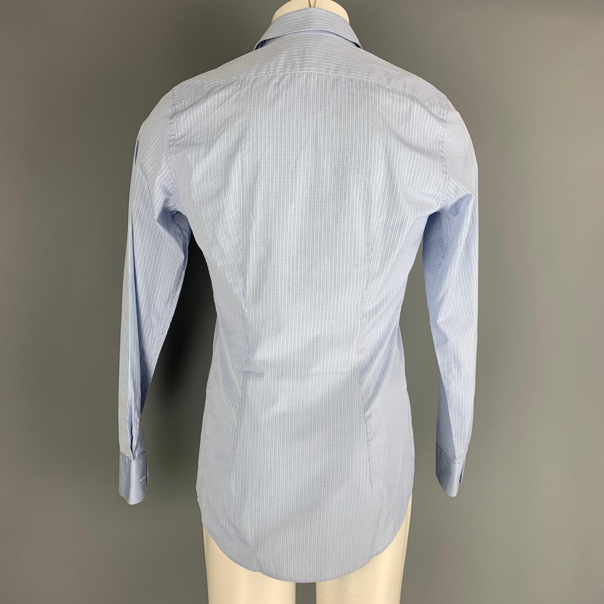 PRADA Size S Blue White Checkered Cotton Long Sleeve Shirt In Excellent Condition For Sale In San Francisco, CA
