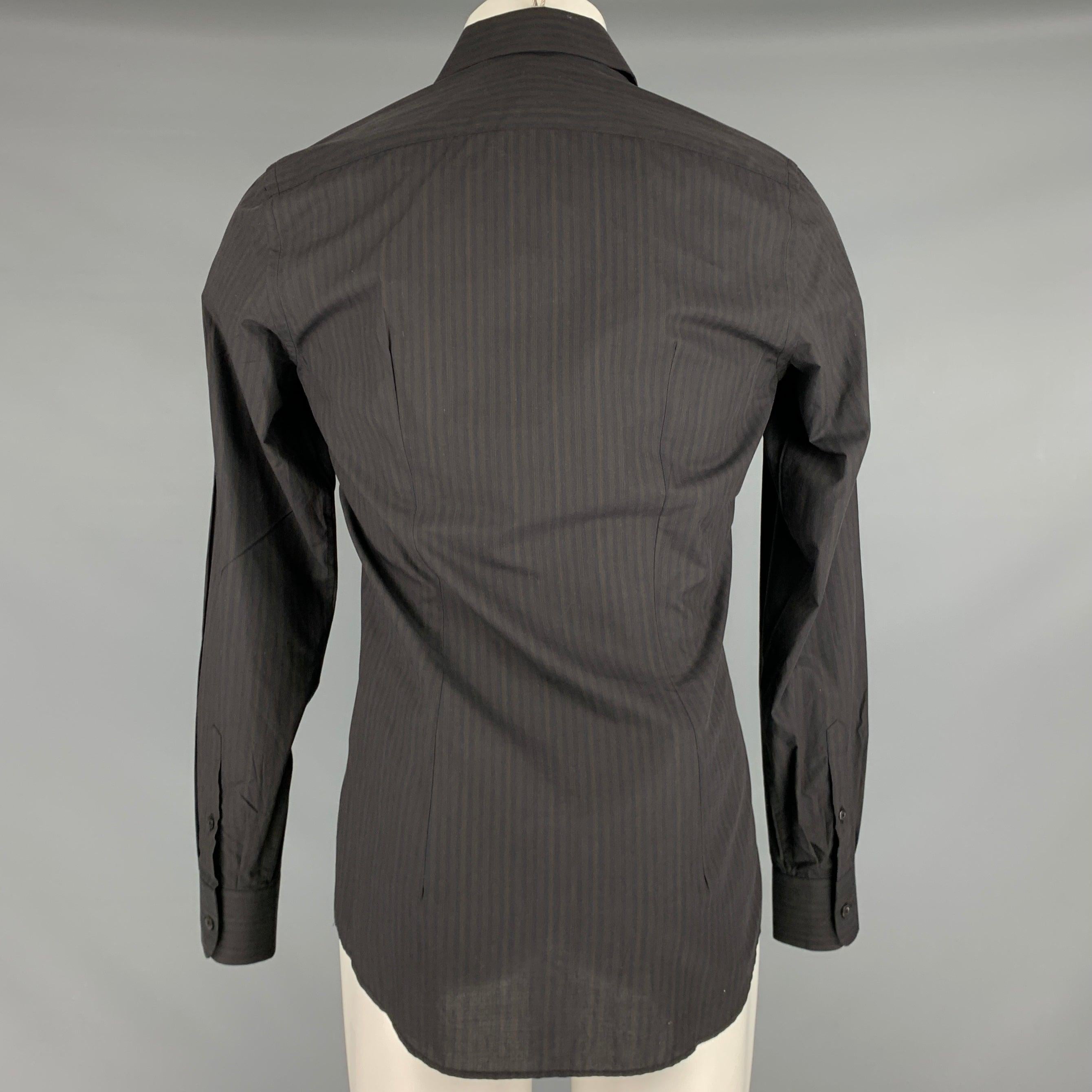 PRADA Size S Brown Black Stripe Cotton Button Up Long Sleeve Shirt In Excellent Condition For Sale In San Francisco, CA