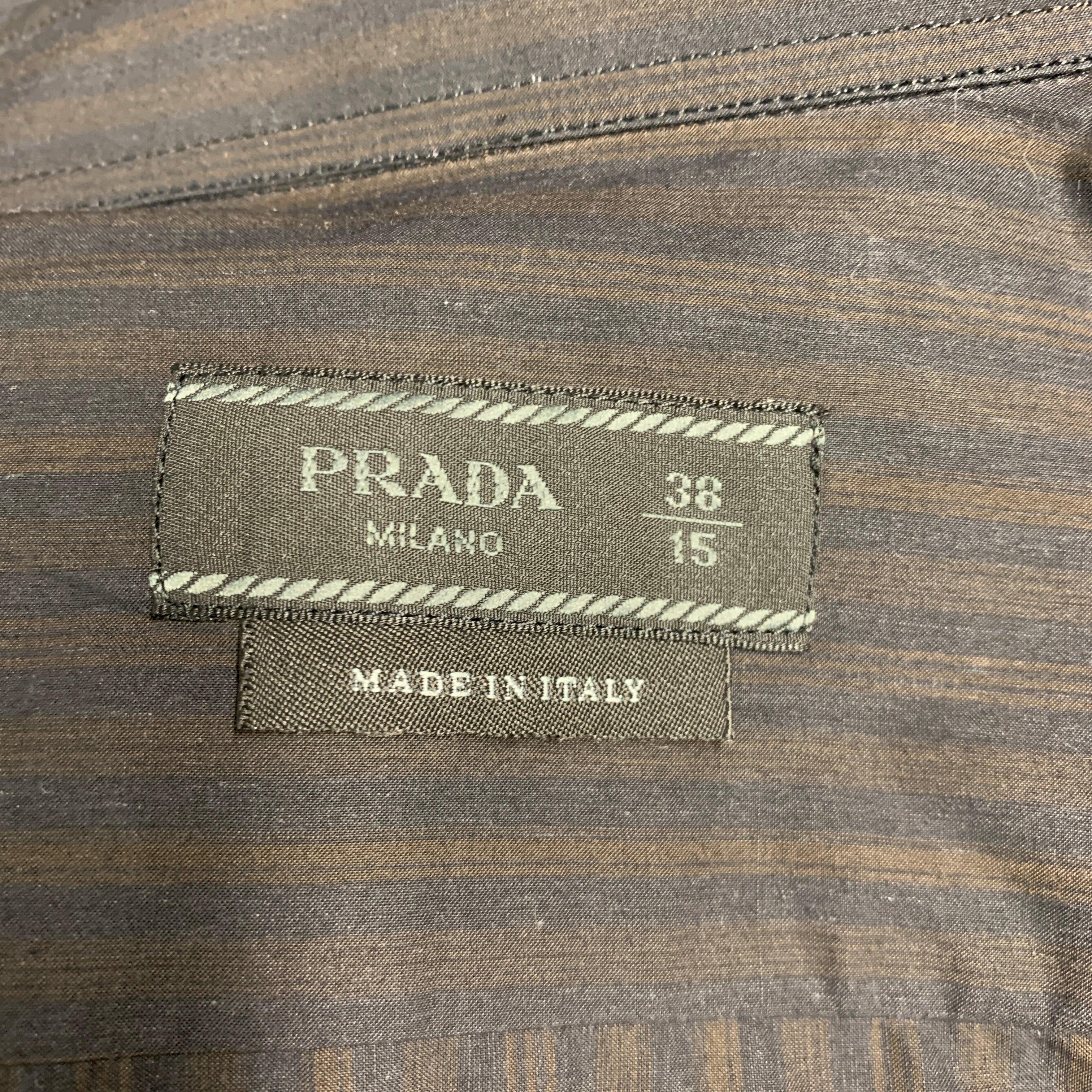 Men's PRADA Size S Brown Black Stripe Cotton Button Up Long Sleeve Shirt For Sale