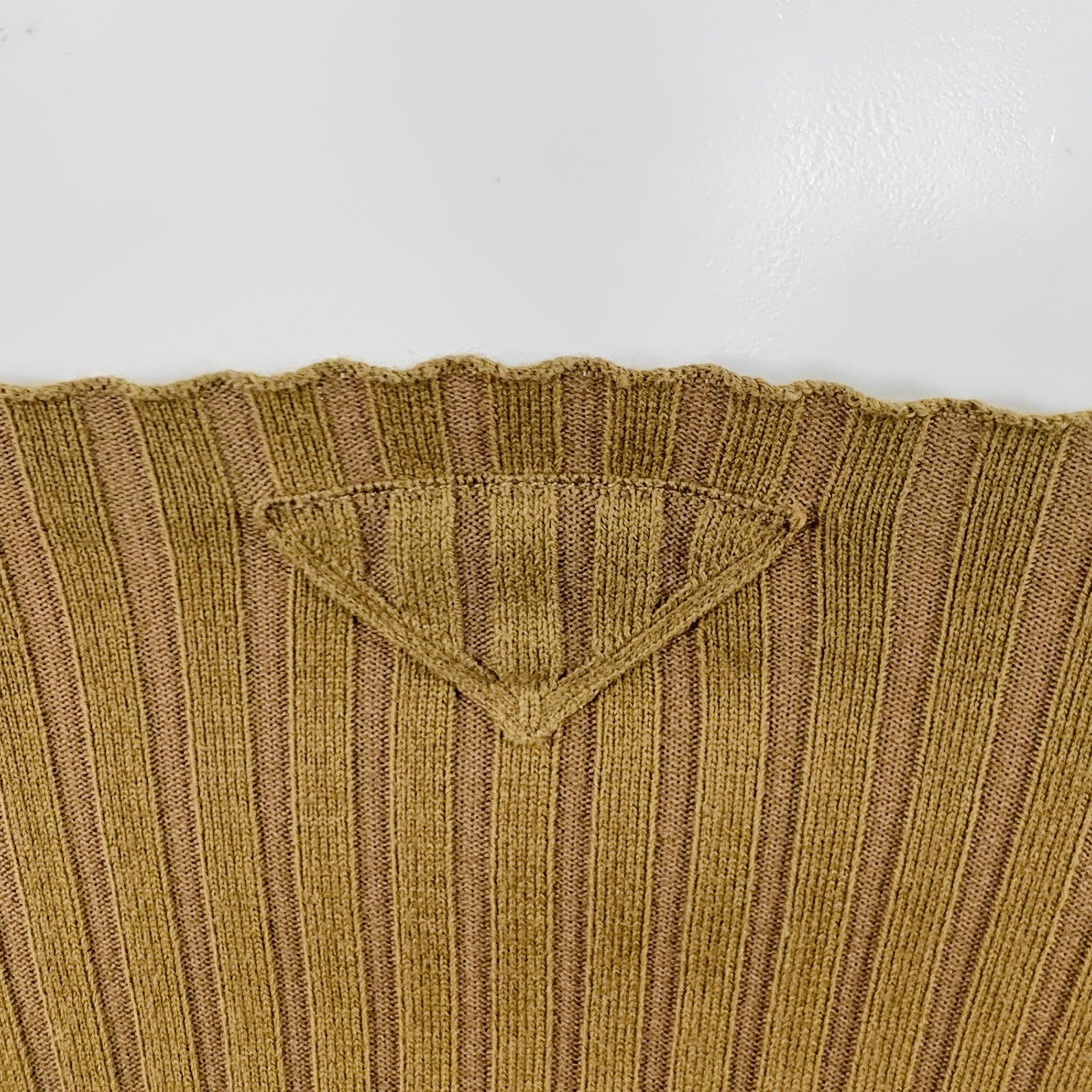 Women's PRADA Size S Brown Cotton Rib Knit Spaghetti Straps Knee Length Dress For Sale