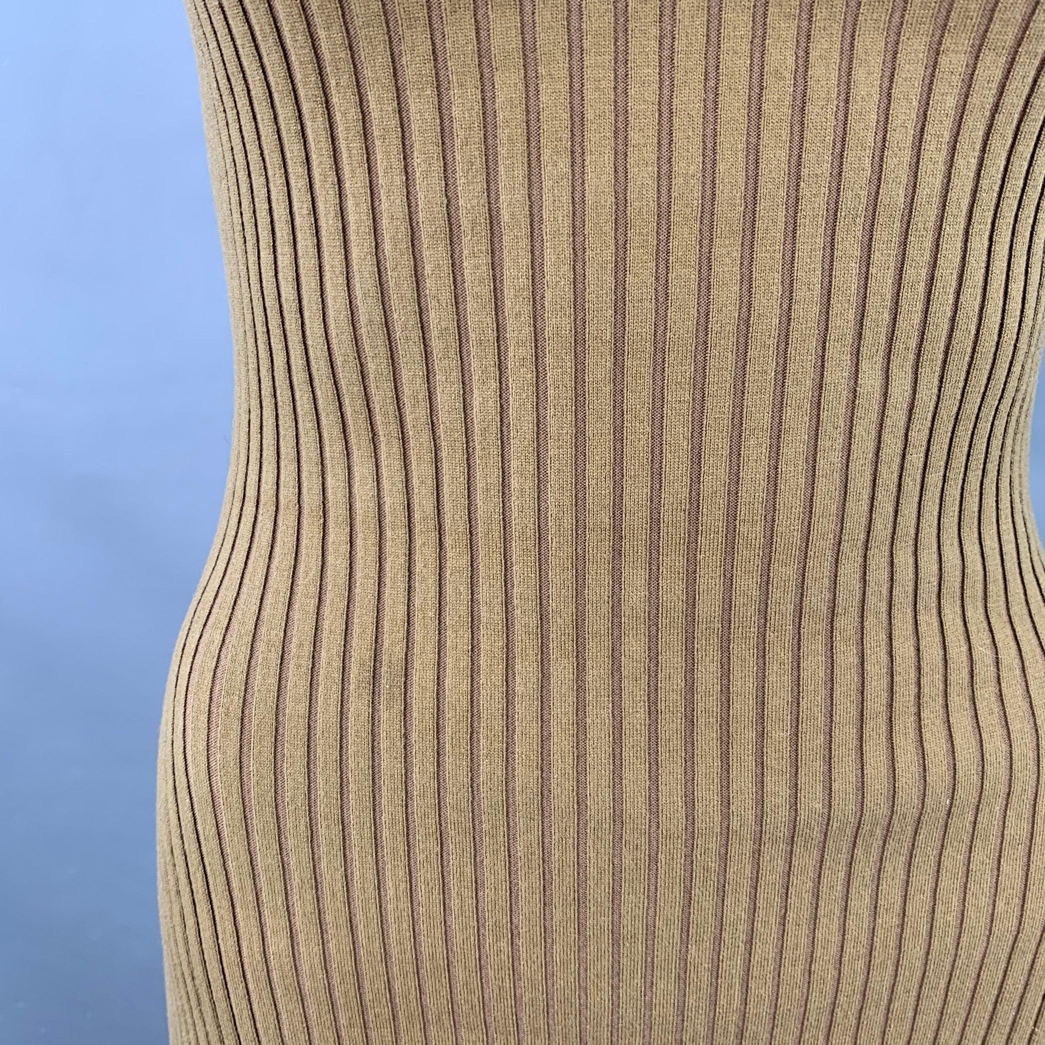 PRADA Size S Brown Cotton Rib Knit Spaghetti Straps Knee Length Dress For Sale 1