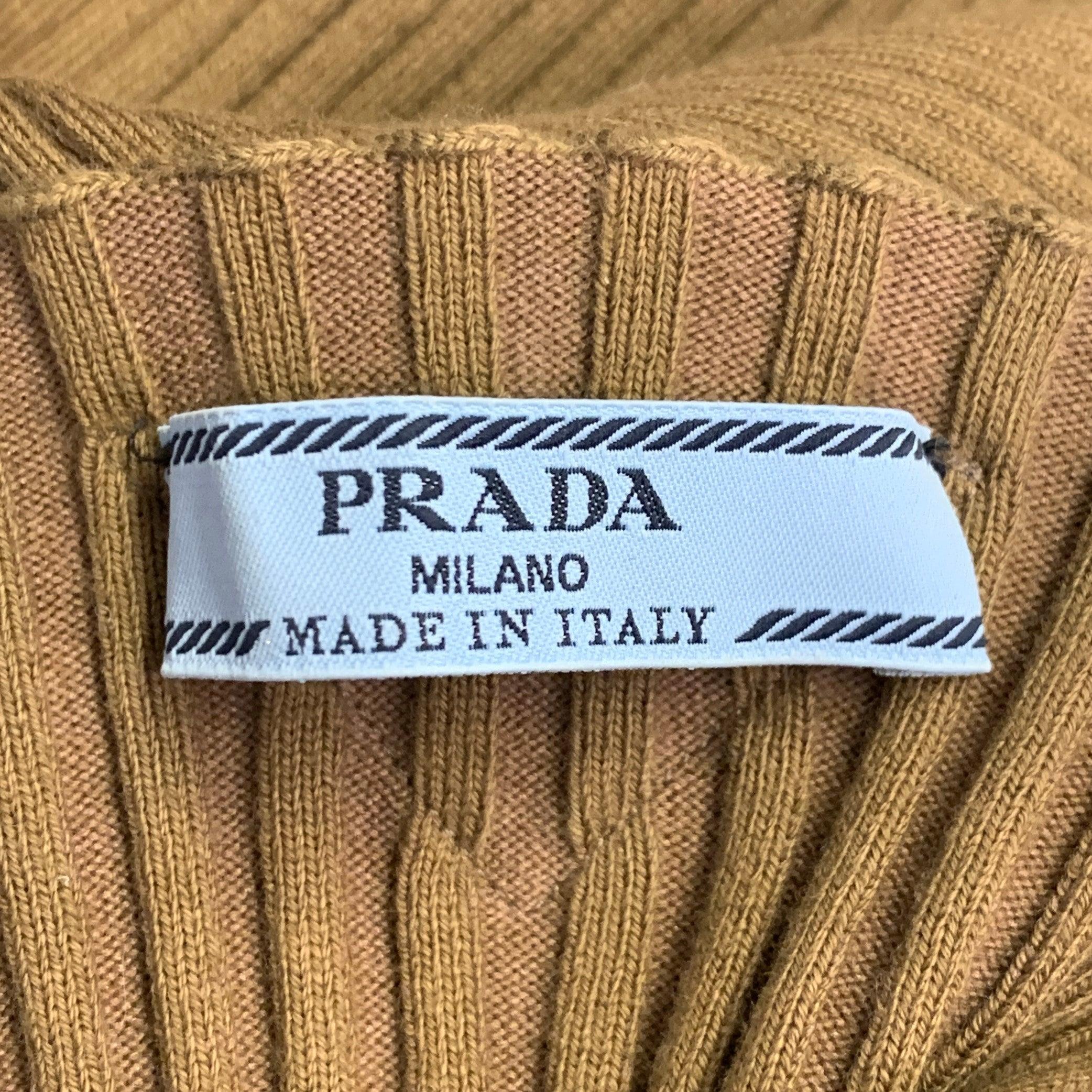PRADA Size S Brown Cotton Rib Knit Spaghetti Straps Knee Length Dress For Sale 2