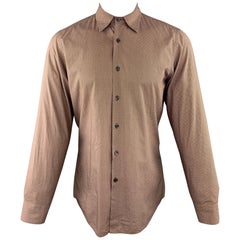 PRADA Size S Brown Dotted Print Cotton Button Up Long Sleeve Shirt