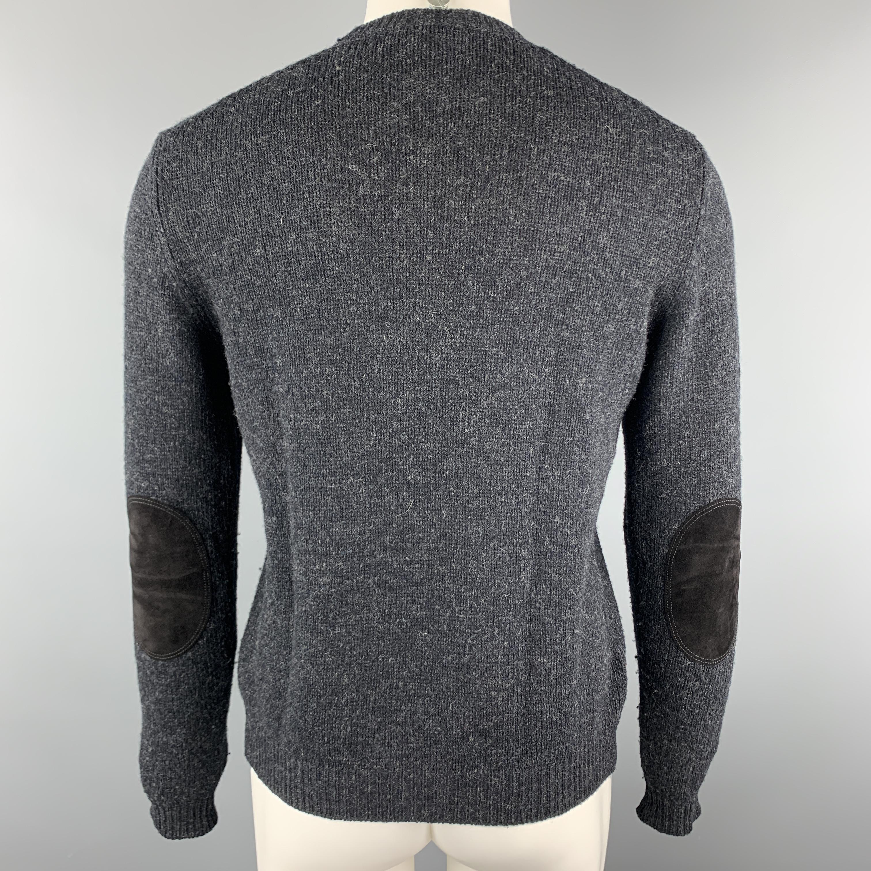 Black PRADA Size S Charcoal Wool Blend Crew-Neck Elbow Patches Pullover Sweater