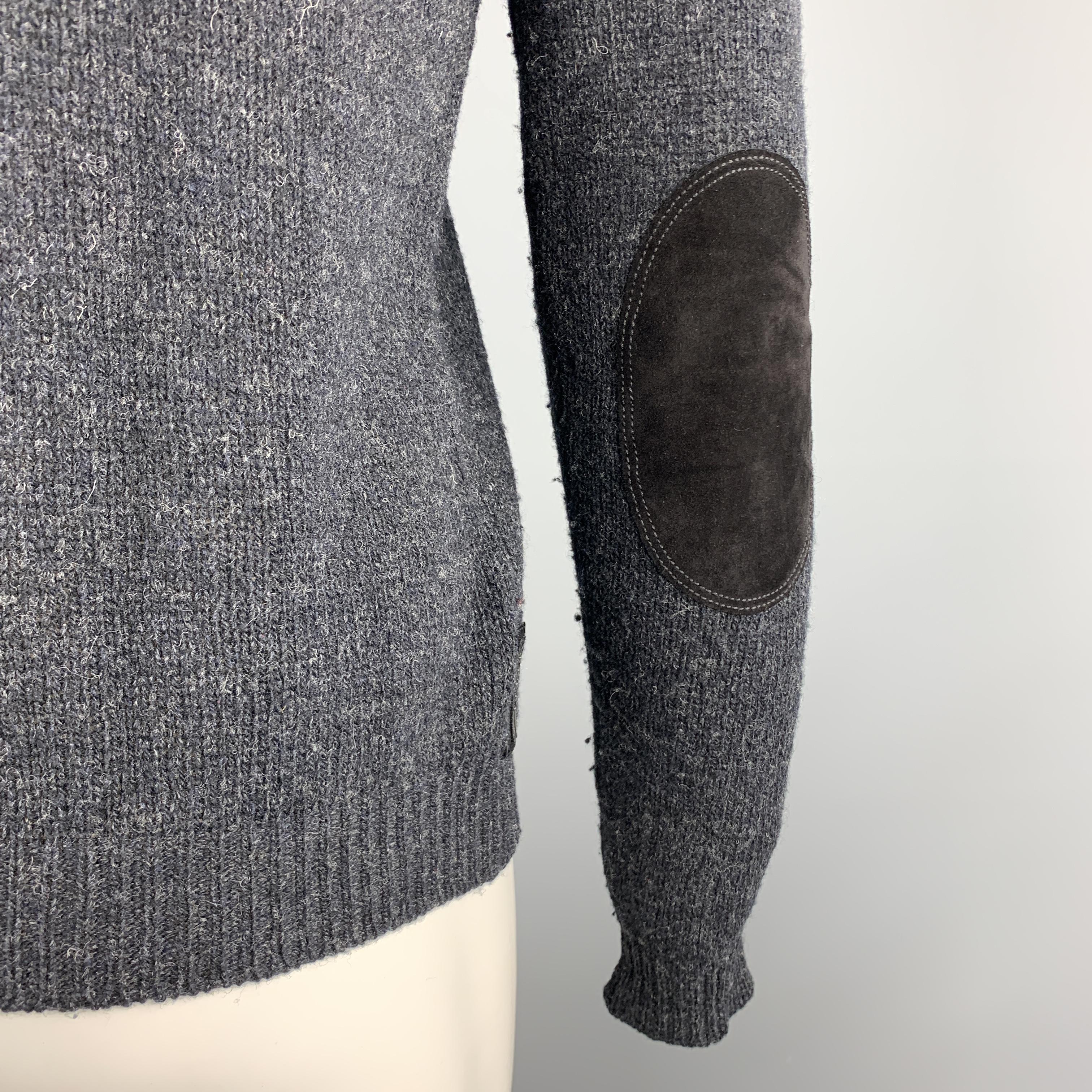 PRADA Size S Charcoal Wool Blend Crew-Neck Elbow Patches Pullover Sweater In Excellent Condition In San Francisco, CA
