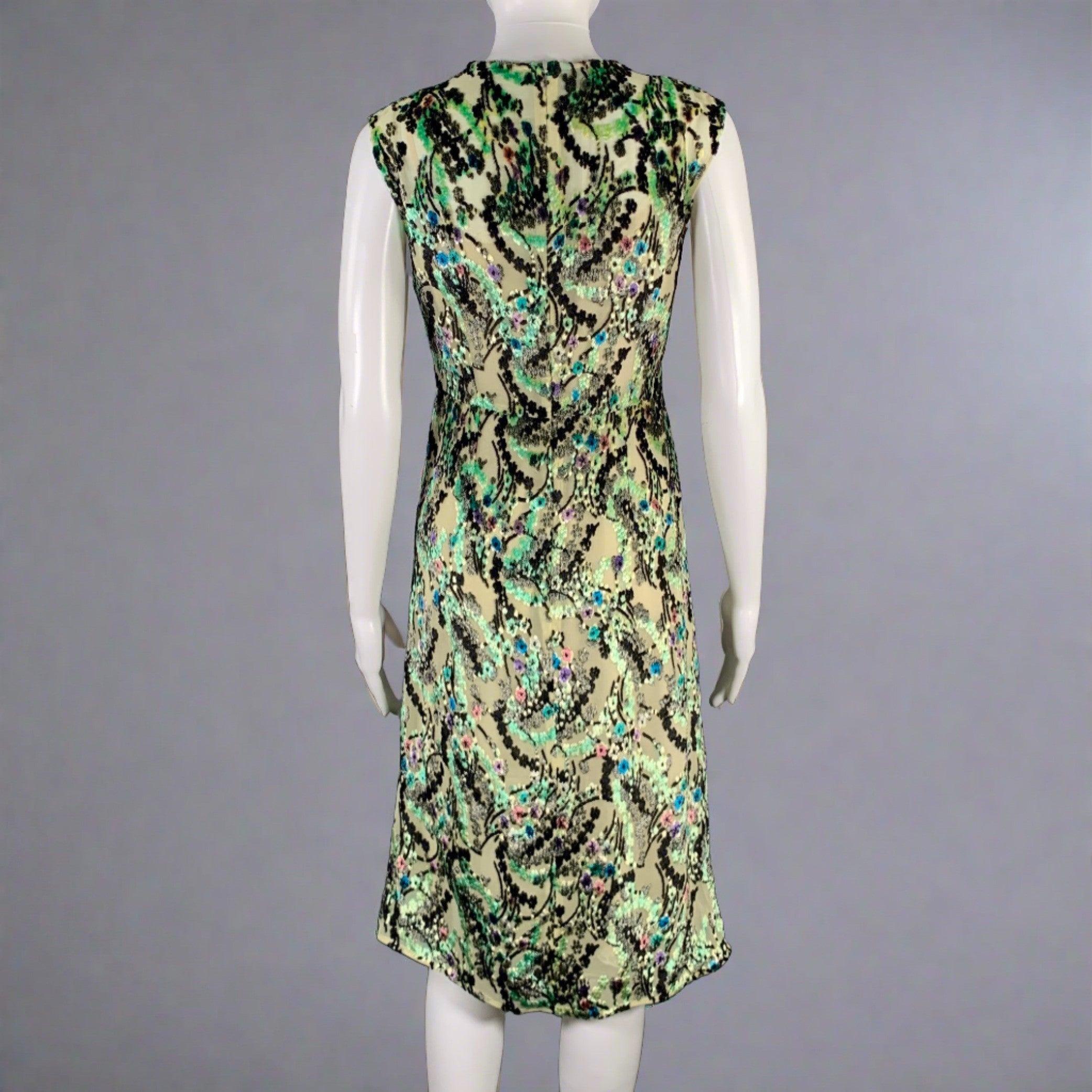 PRADA Size S Green Multi Color Abstract  Floral Sleeveless Cocktail Dress In Good Condition In San Francisco, CA