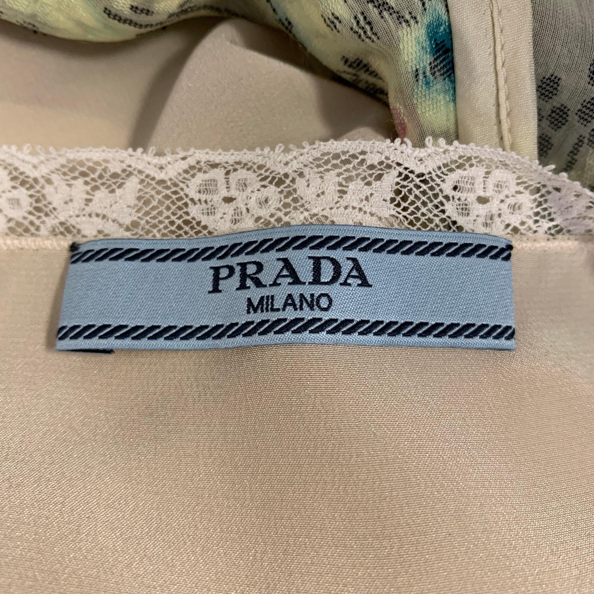 Women's PRADA Size S Green Multi Color Abstract  Floral Sleeveless Cocktail Dress