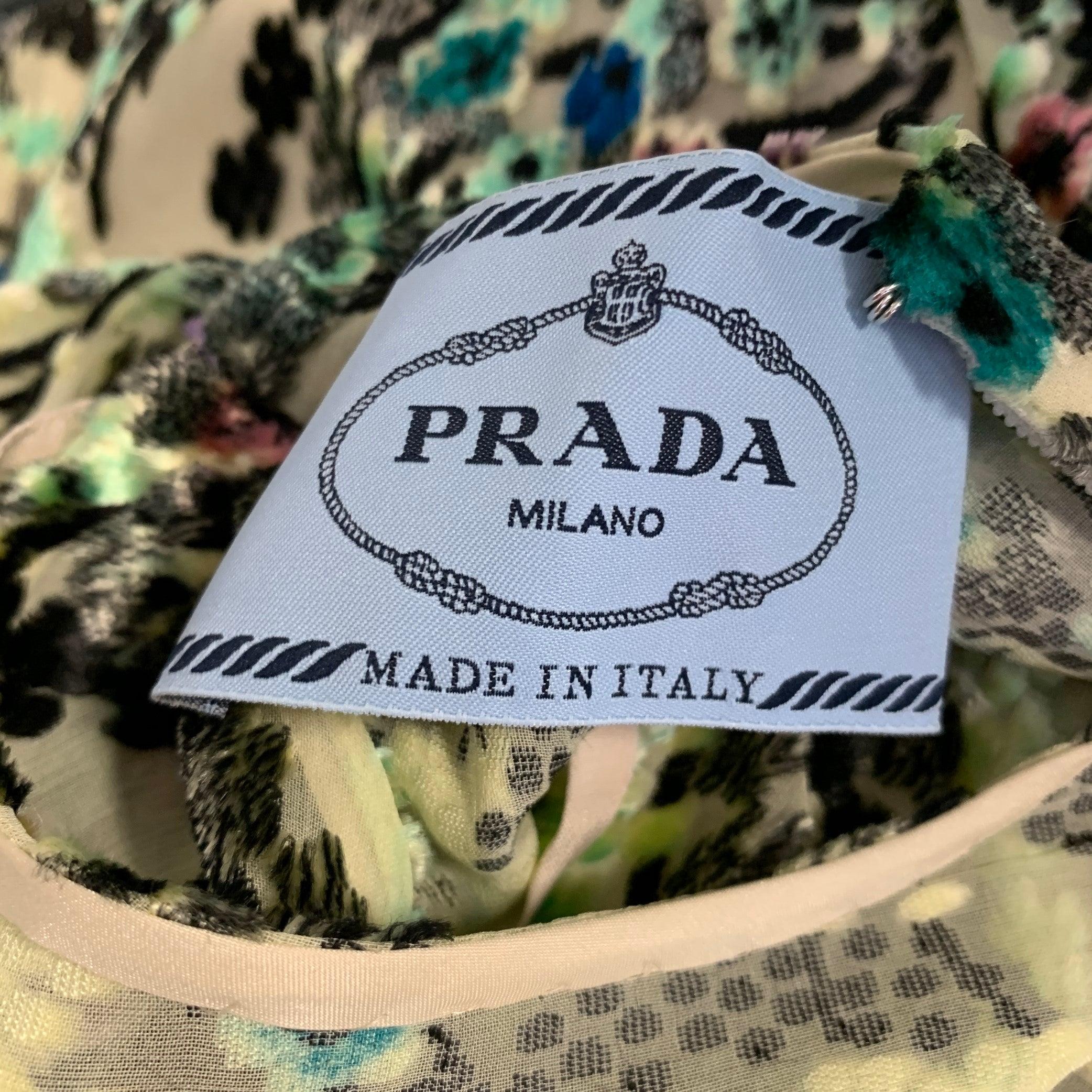 PRADA Size S Green Multi Color Abstract  Floral Sleeveless Cocktail Dress 1