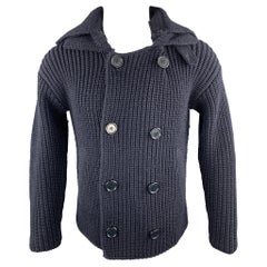 PRADA Size S / IT 48 Navy Knitted Wool Double Breasted Cardigan