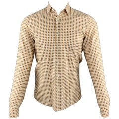 PRADA Size S Khaki Print Cotton Button Up Long Sleeve Shirt
