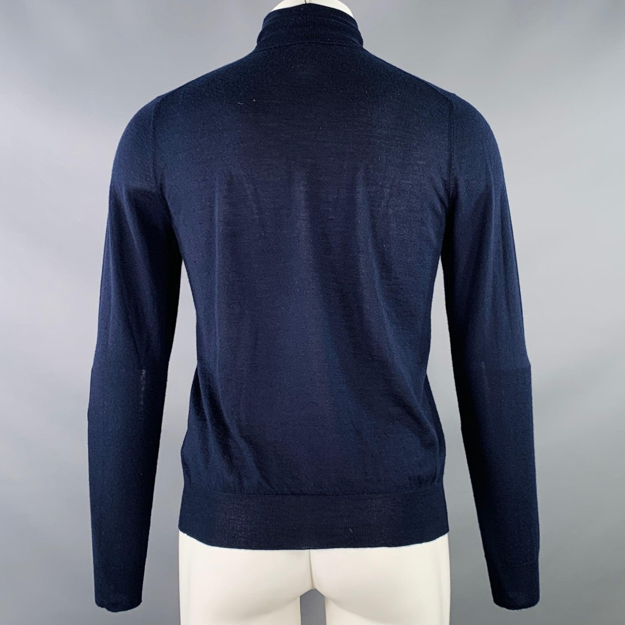 Noir PRADA Size S Navy Knit Cashmere Turtleneck Long Sleeve Pullover en vente
