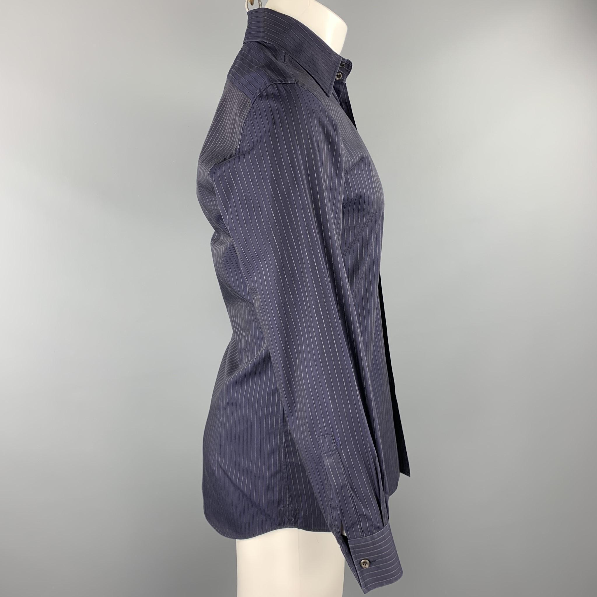 Black PRADA Size S Navy Stripe Cotton Button Up Long Sleeve Shirt