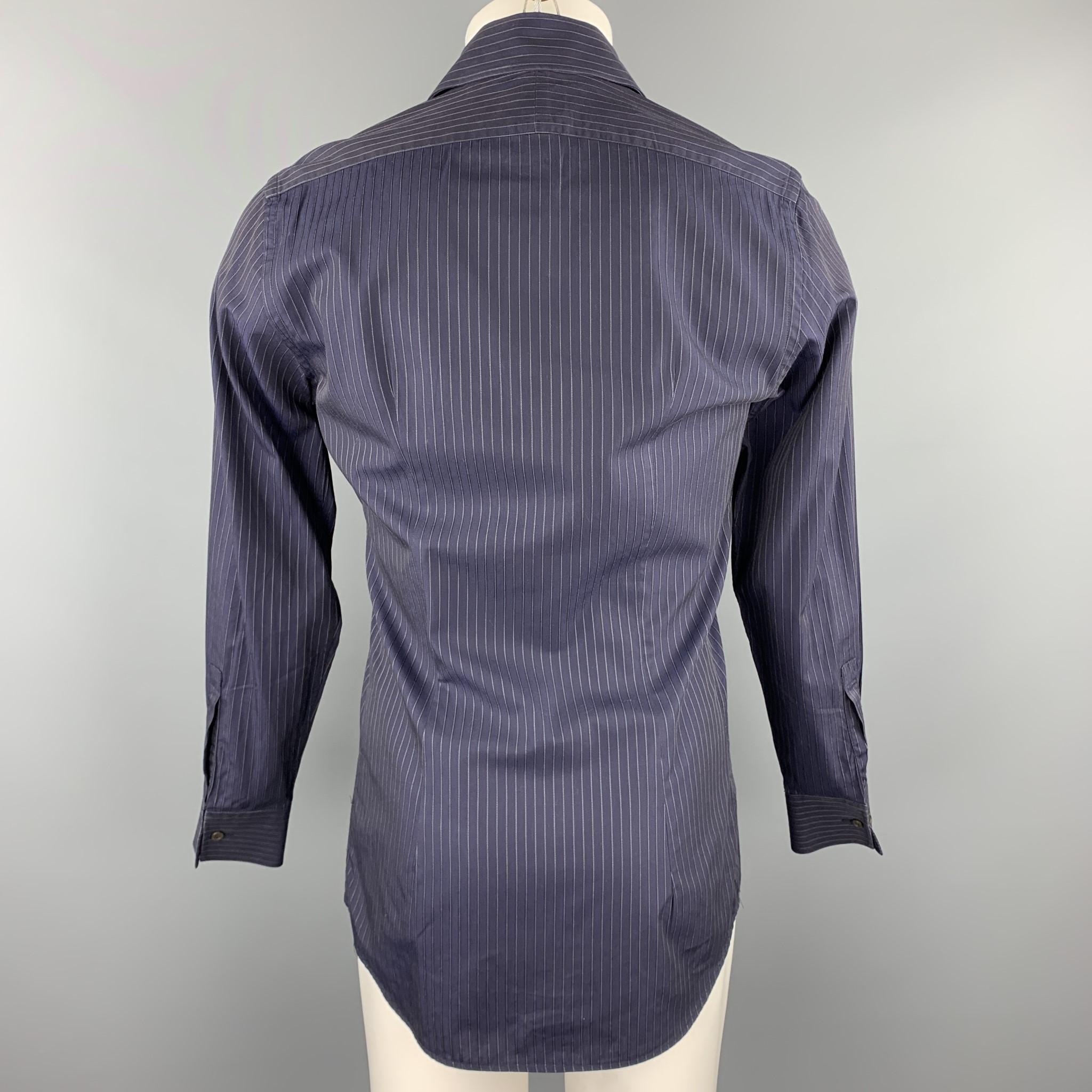 PRADA Size S Navy Stripe Cotton Button Up Long Sleeve Shirt In Good Condition In San Francisco, CA