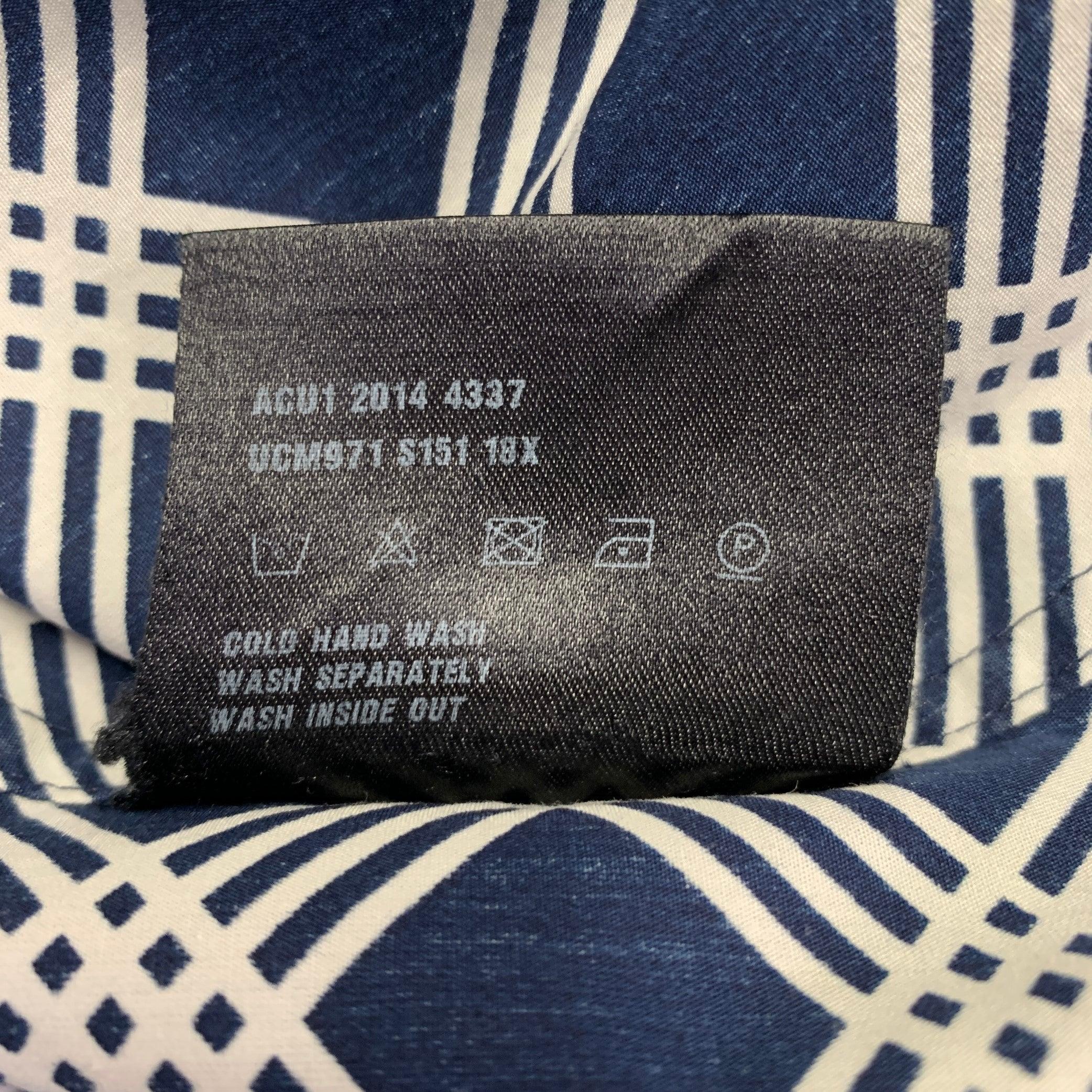 PRADA Size S Navy White Plaid Cotton Button Up Long Sleeve Shirt For Sale 2