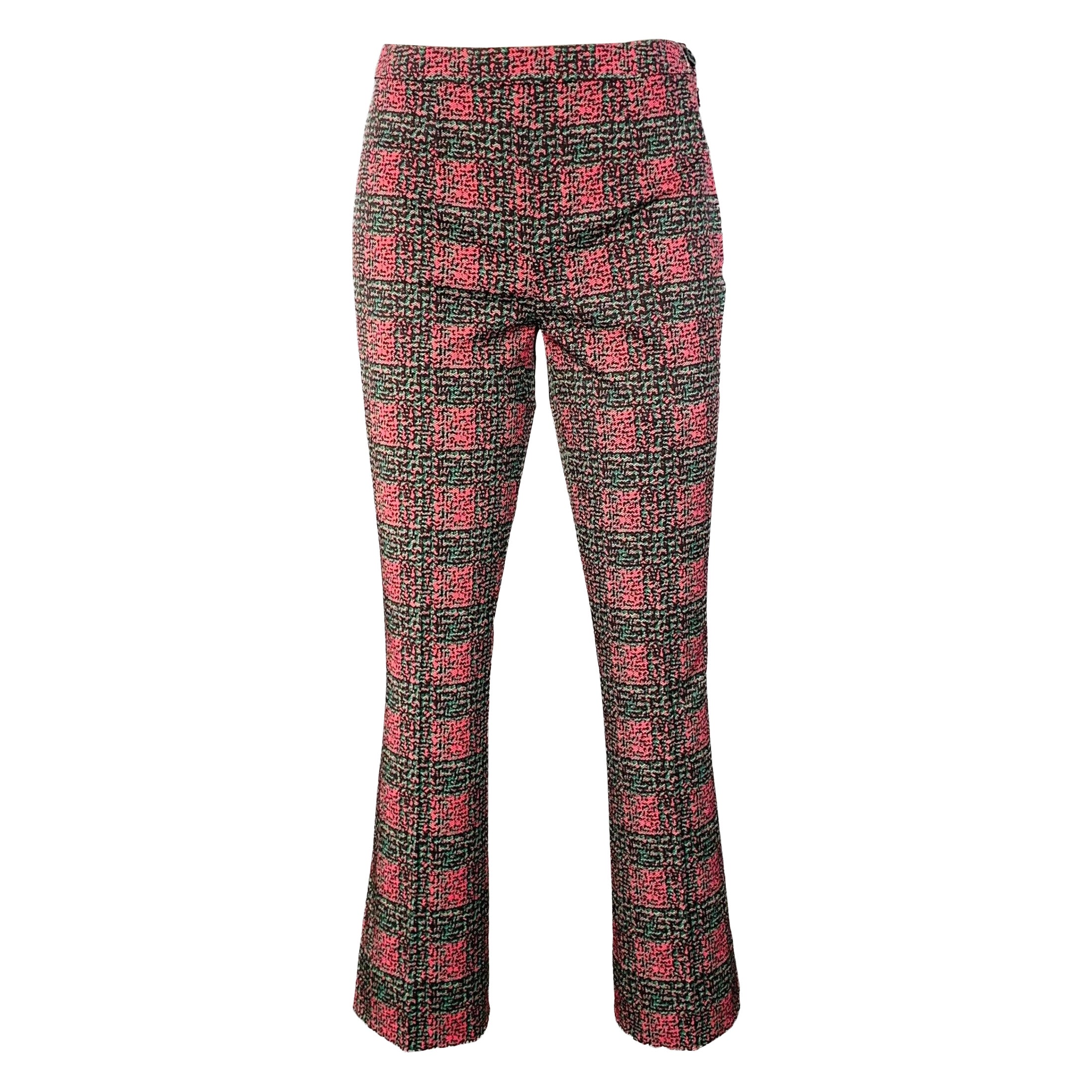PRADA Size S Pink Teal Geometric Wool Blend Slim Fit Flared Dress Pants