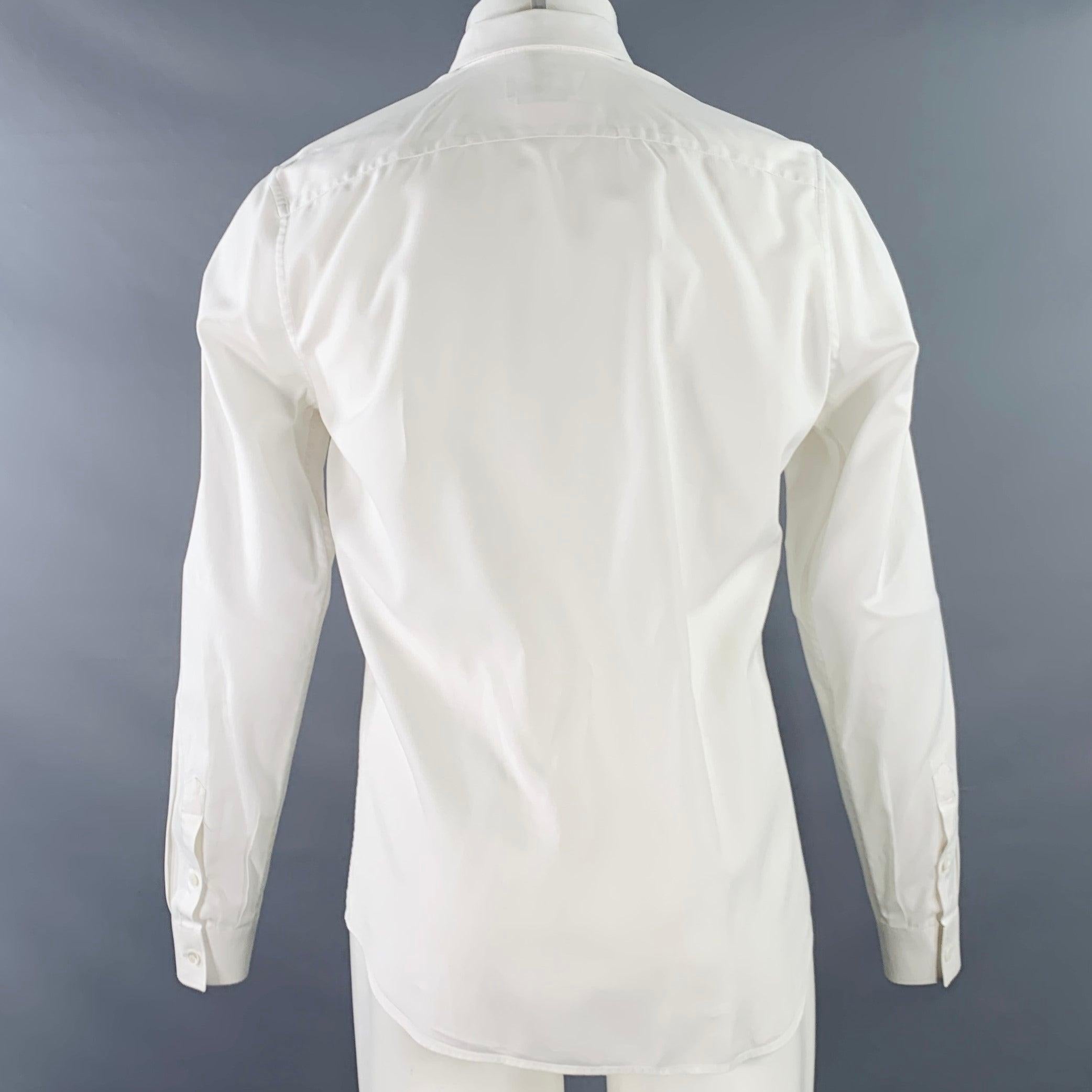 Gris PRADA Size S White Cotton Button Down Collar One Pocket Long Sleeve Shirt en vente