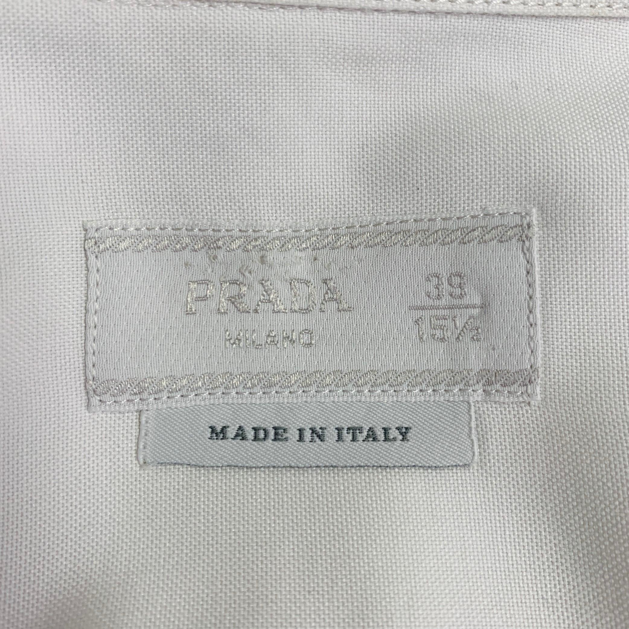 PRADA Size S White Cotton Button Down Collar One Pocket Long Sleeve Shirt Excellent état - En vente à San Francisco, CA
