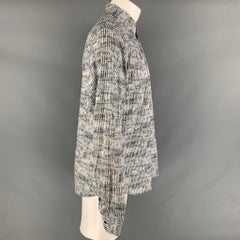 PRADA Size S White Grey Print Cotton Button Up Long Sleeve Shirt