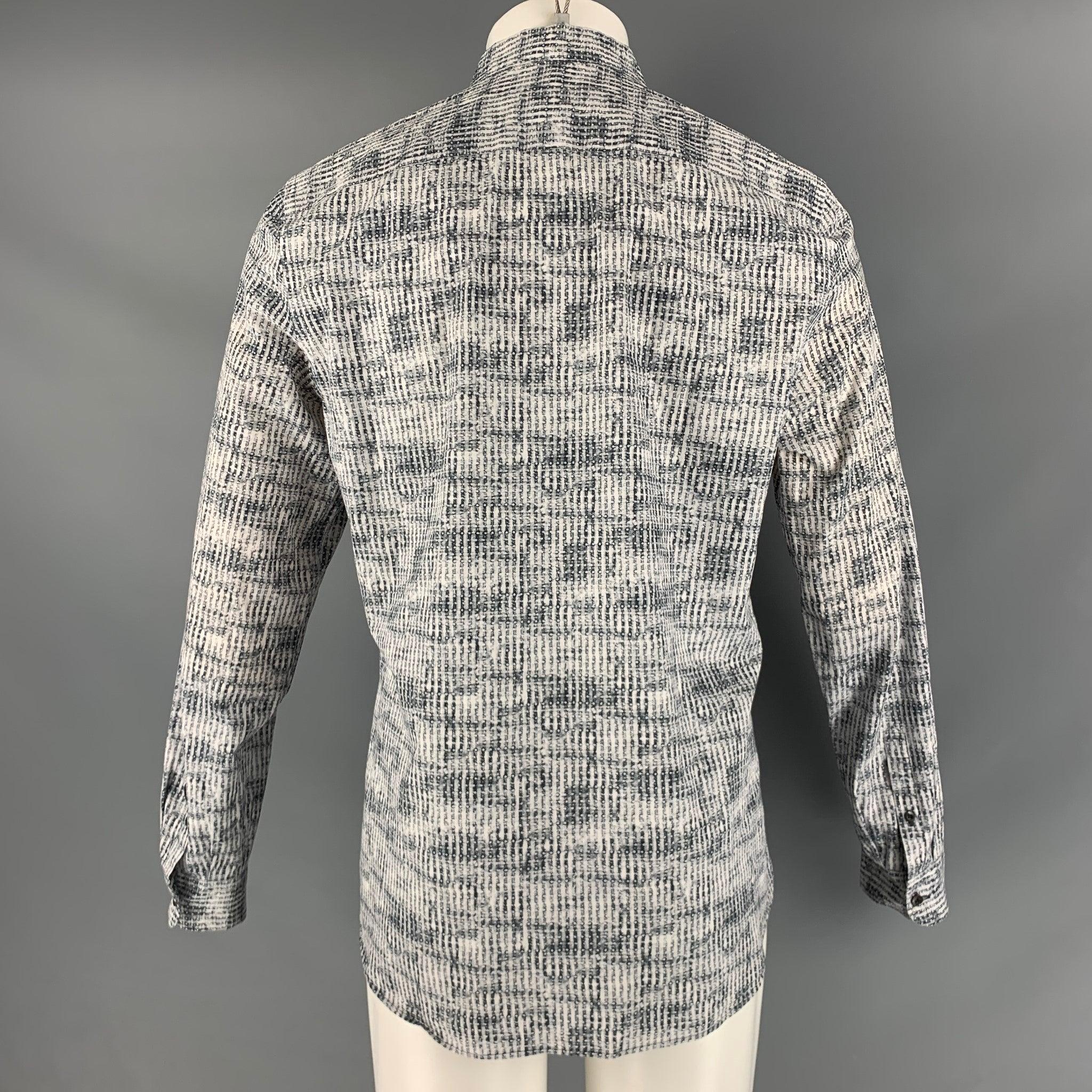PRADA Size S White Grey Print Cotton Button Up Long Sleeve Shirt In Excellent Condition For Sale In San Francisco, CA