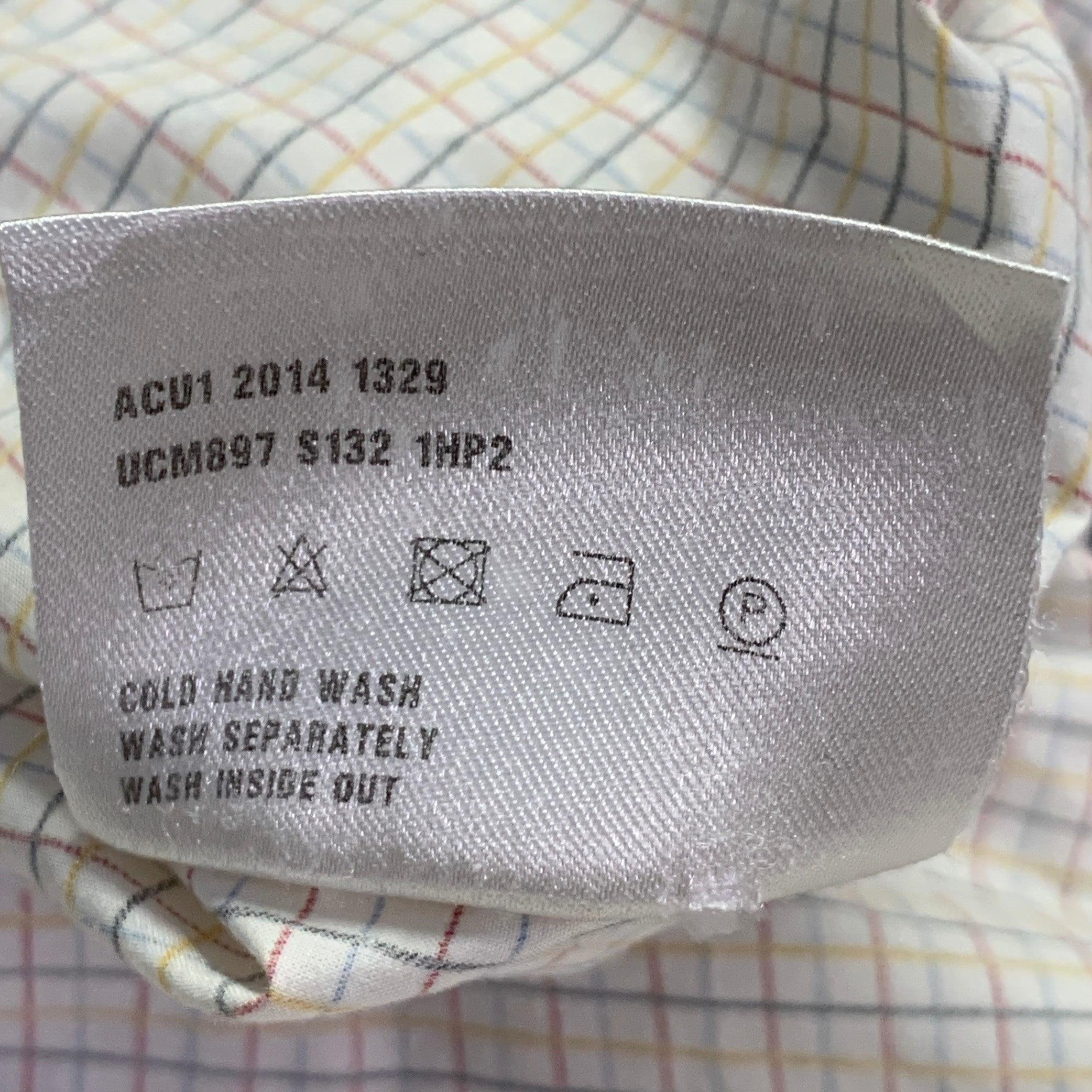 PRADA Talla S Camisa de manga larga de algodón a cuadros multicolor blanca con cuello de pico en venta 2