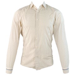PRADA Taglia S White Multi Color Checkered Cotton Point Collar Camicia a maniche lunghe