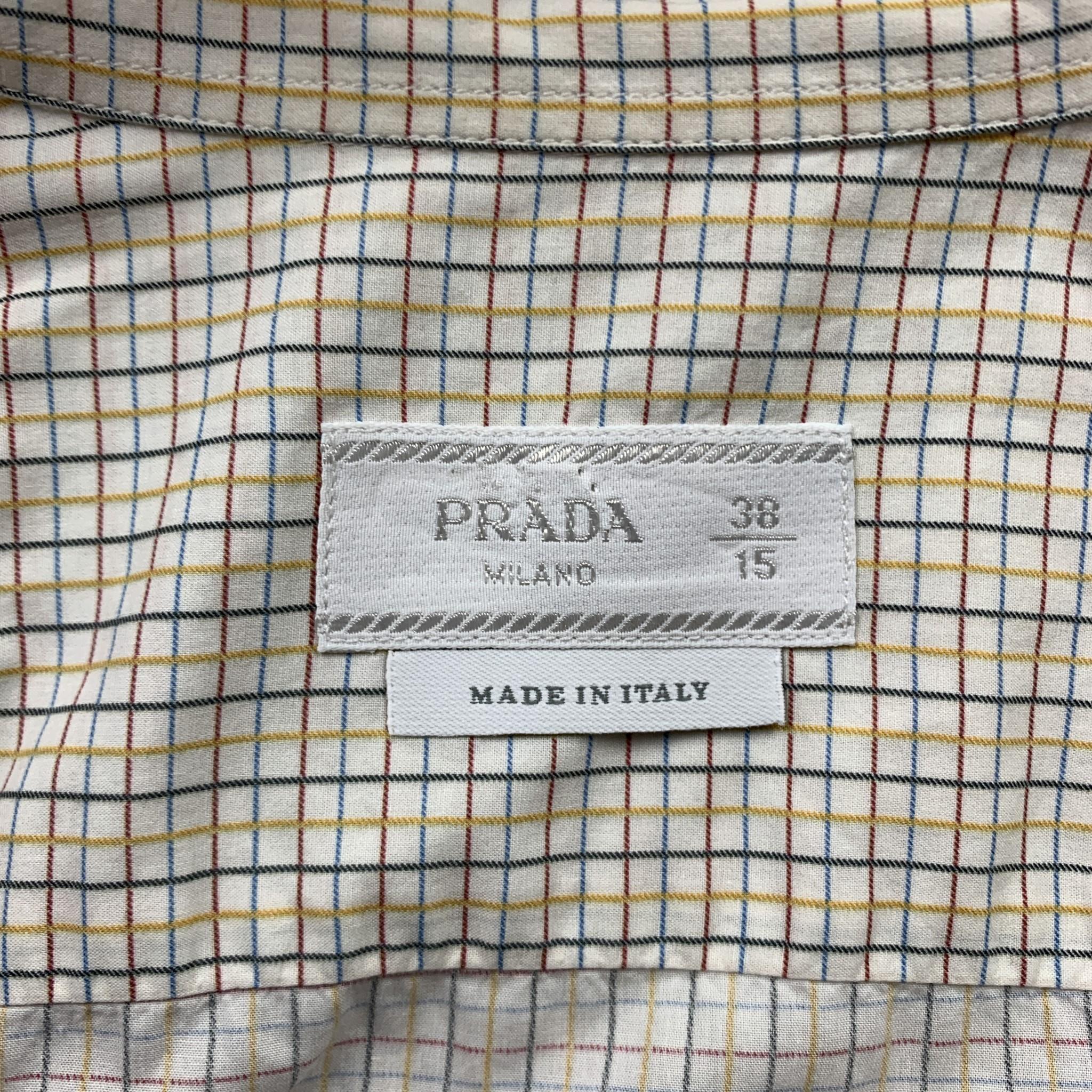 Beige PRADA Size S Yellow Window Pane Cotton Button Up Long Sleeve Shirt