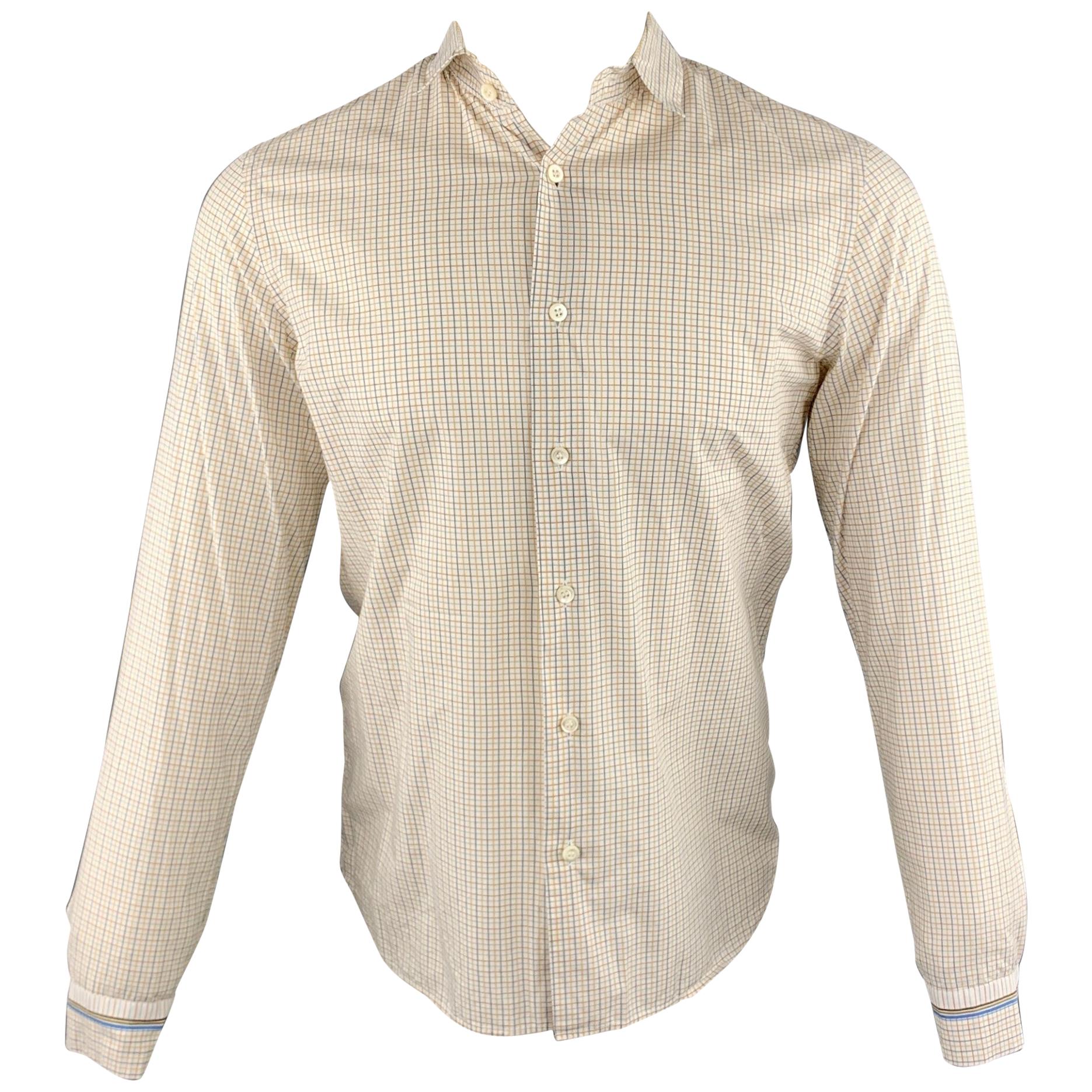 PRADA Size S Yellow Window Pane Cotton Button Up Long Sleeve Shirt
