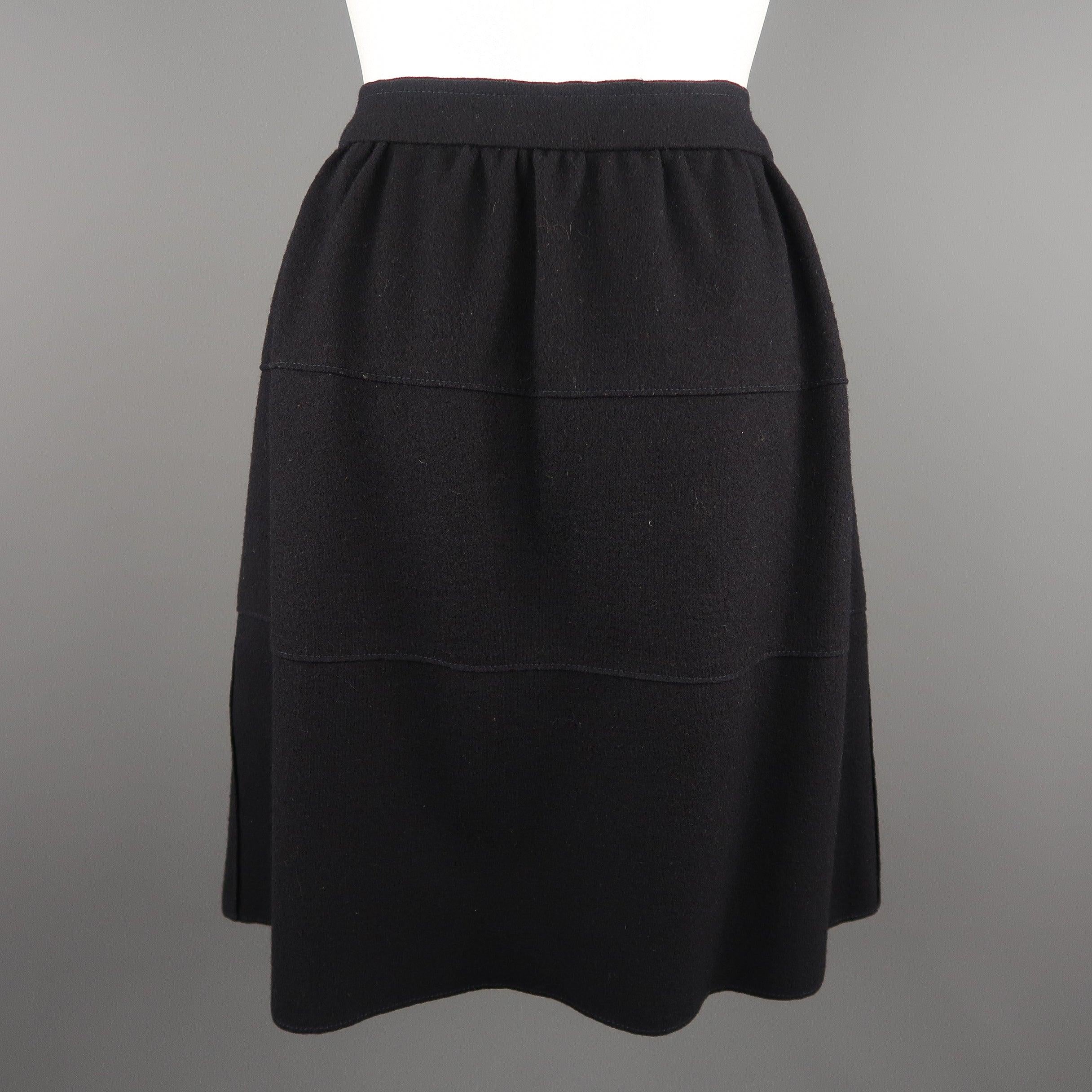 Women's PRADA Size US 4 / IT 40 Black Virgin Wool Gathered Circle Skirt For Sale