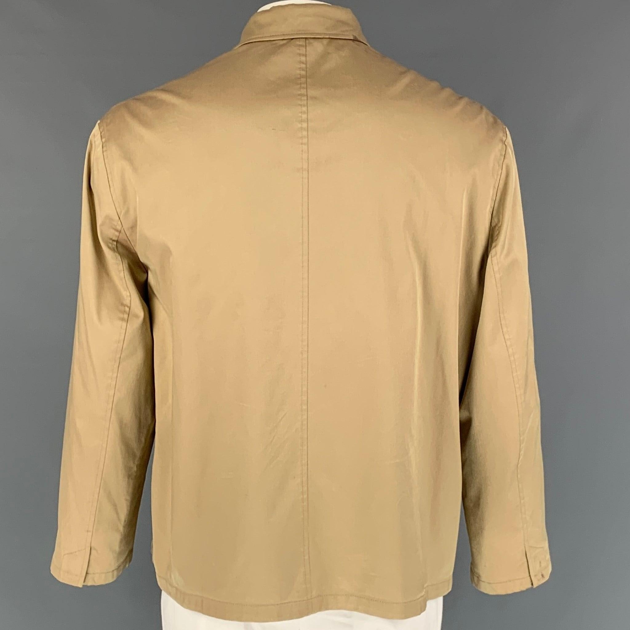 PRADA Size XL Beige Solid Silk Blend Zip & Velcro Jacket In Good Condition In San Francisco, CA