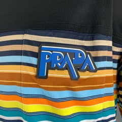 PRADA Size XL Black Multi-Color Stripe Cotton Crew Neck T-shirt