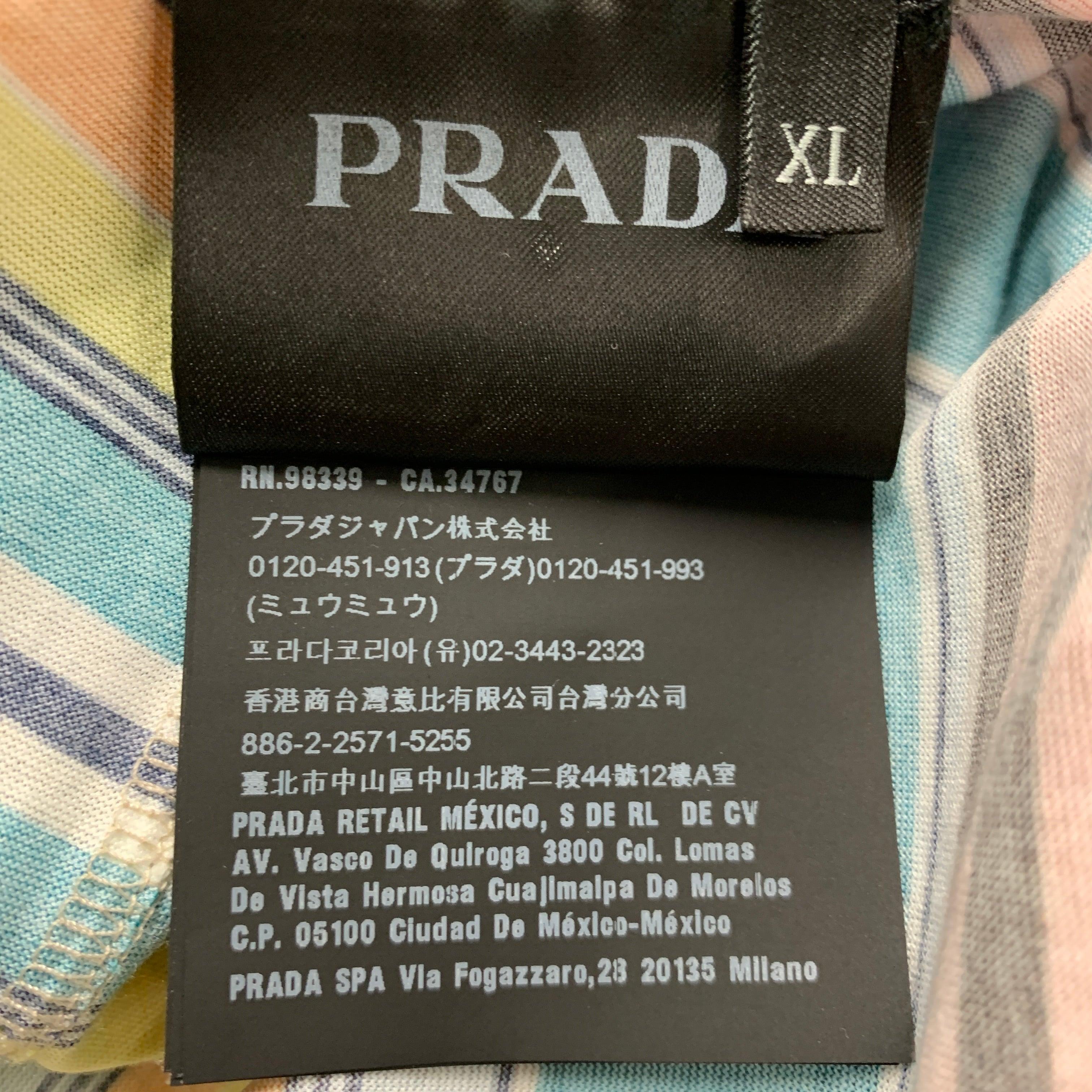PRADA Size XL Black Multi-Color Stripe Cotton Crew-Neck T-shirt For Sale 3