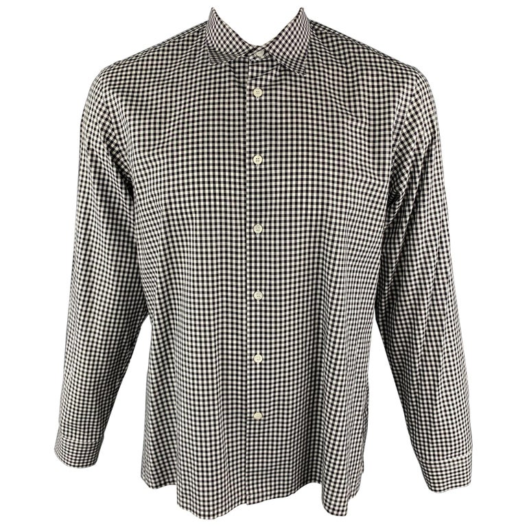 PRADA Size XL Black and White Checkered Cotton Long Sleeve Shirt For ...