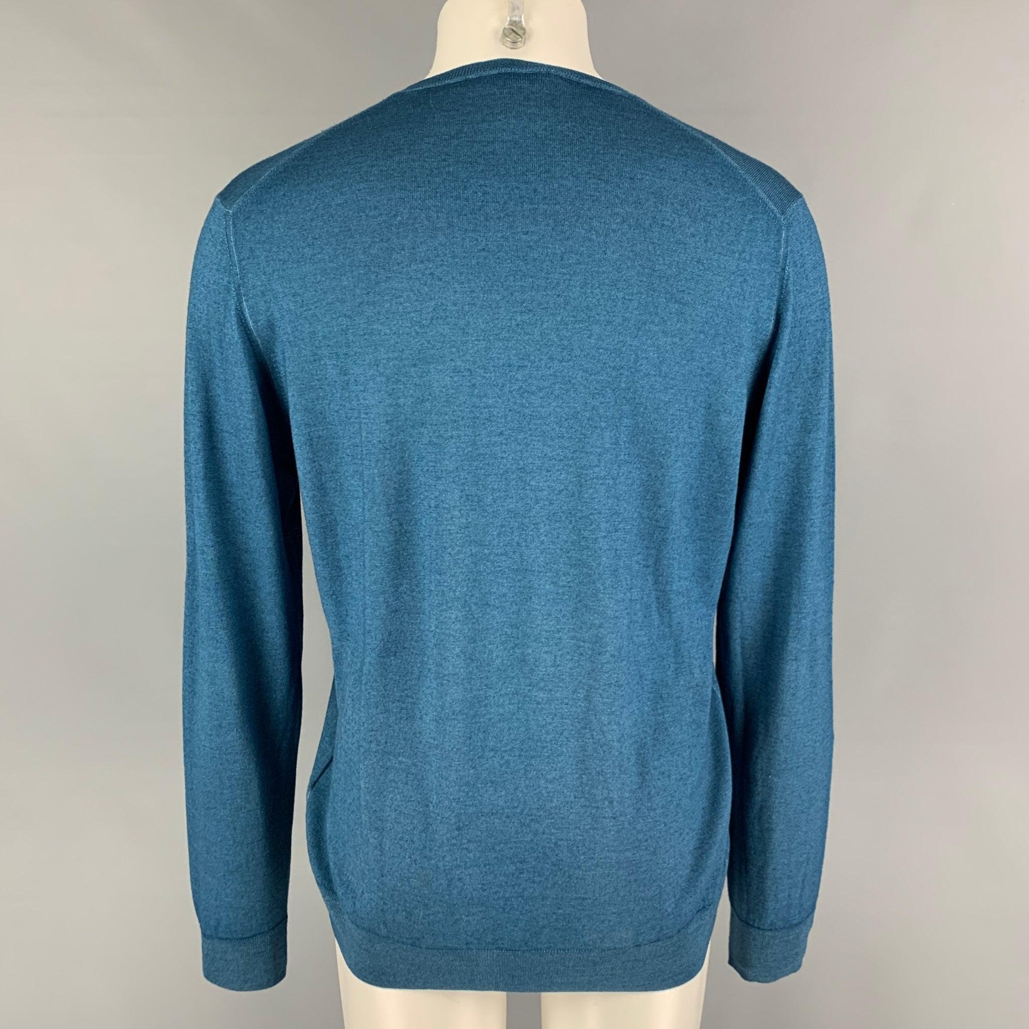 PRADA Size XL Blue Wool Silk Crew-Neck Pullover In Good Condition For Sale In San Francisco, CA