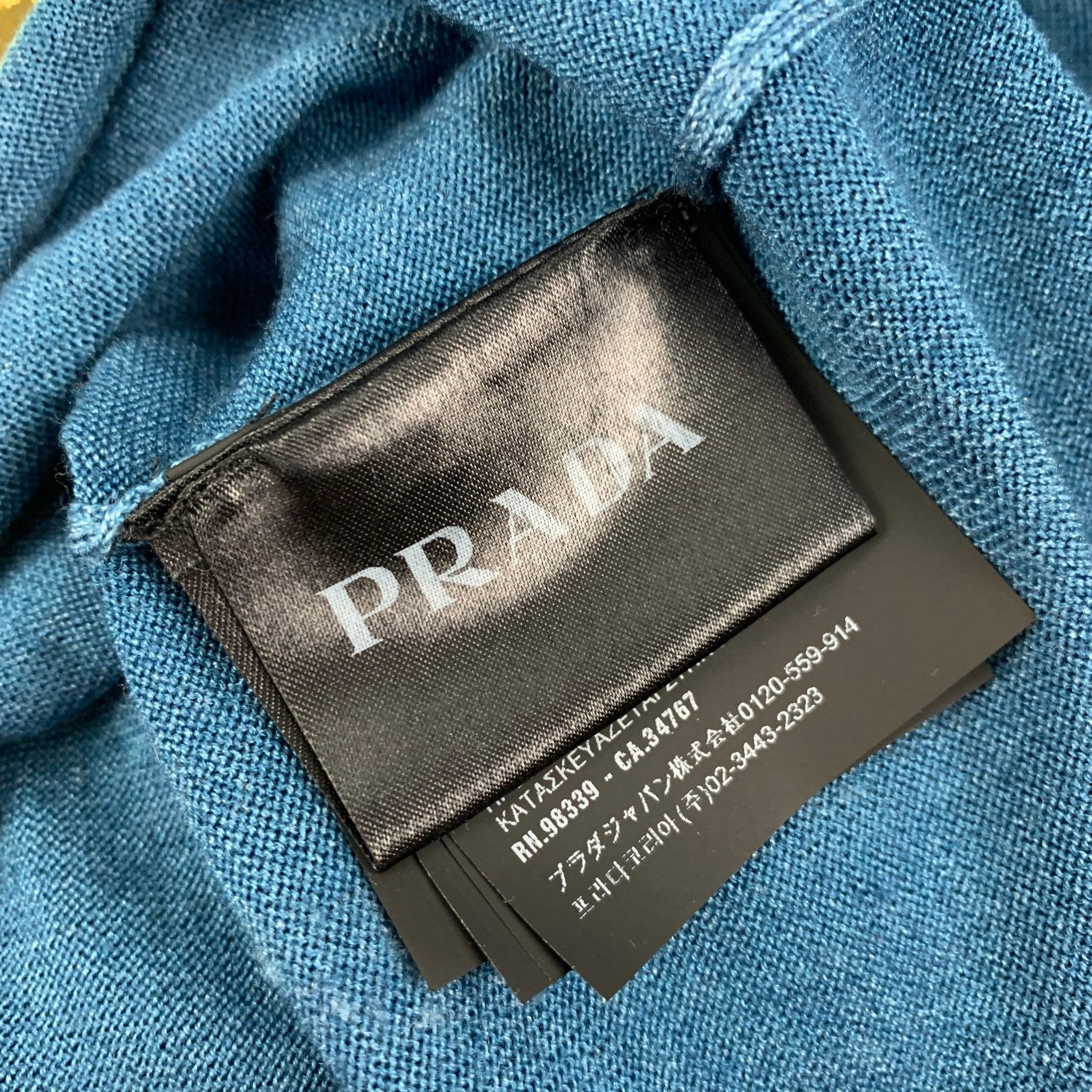 Men's PRADA Size XL Blue Wool Silk Crew-Neck Pullover For Sale