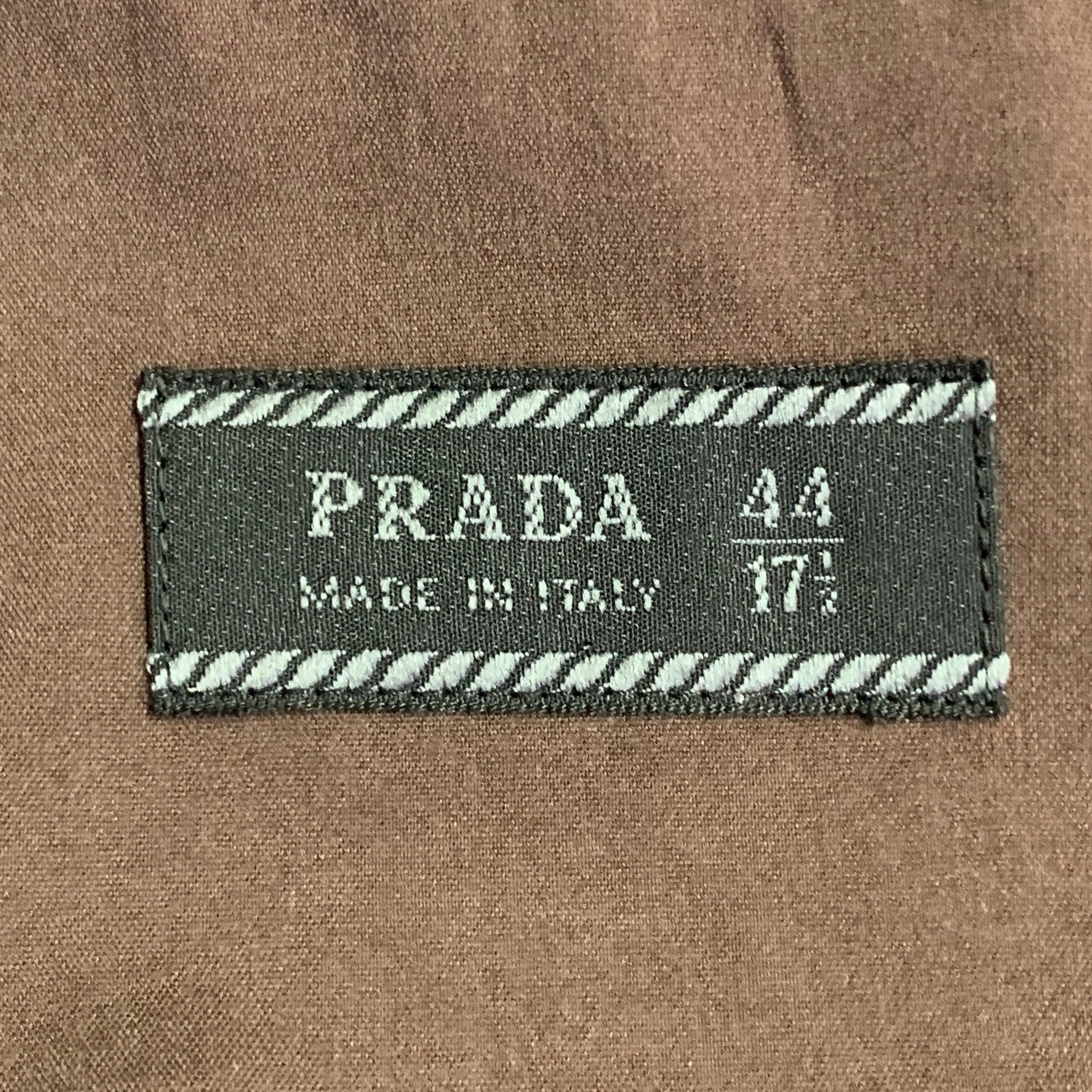 Men's PRADA Size XL Brown Cotton Blend Spread Collar Long Sleeve Shirt For Sale