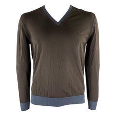 PRADA Pullover con scollo a V in maglia grigio-blu taglia XL
