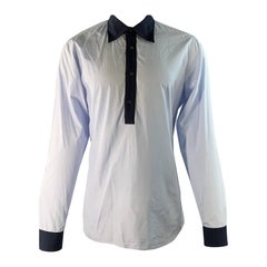 Prada Taglia XL Camicia a maniche lunghe in cotone blu chiaro con abbottonatura lunga