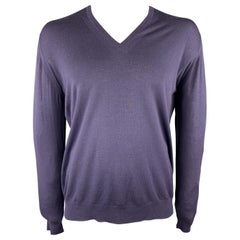 PRADA Size XL Purple Solid Wool V-Neck Pullover