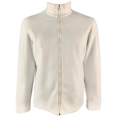 PRADA Size XL White Textured Fleece High Collar Zip Up Jacket