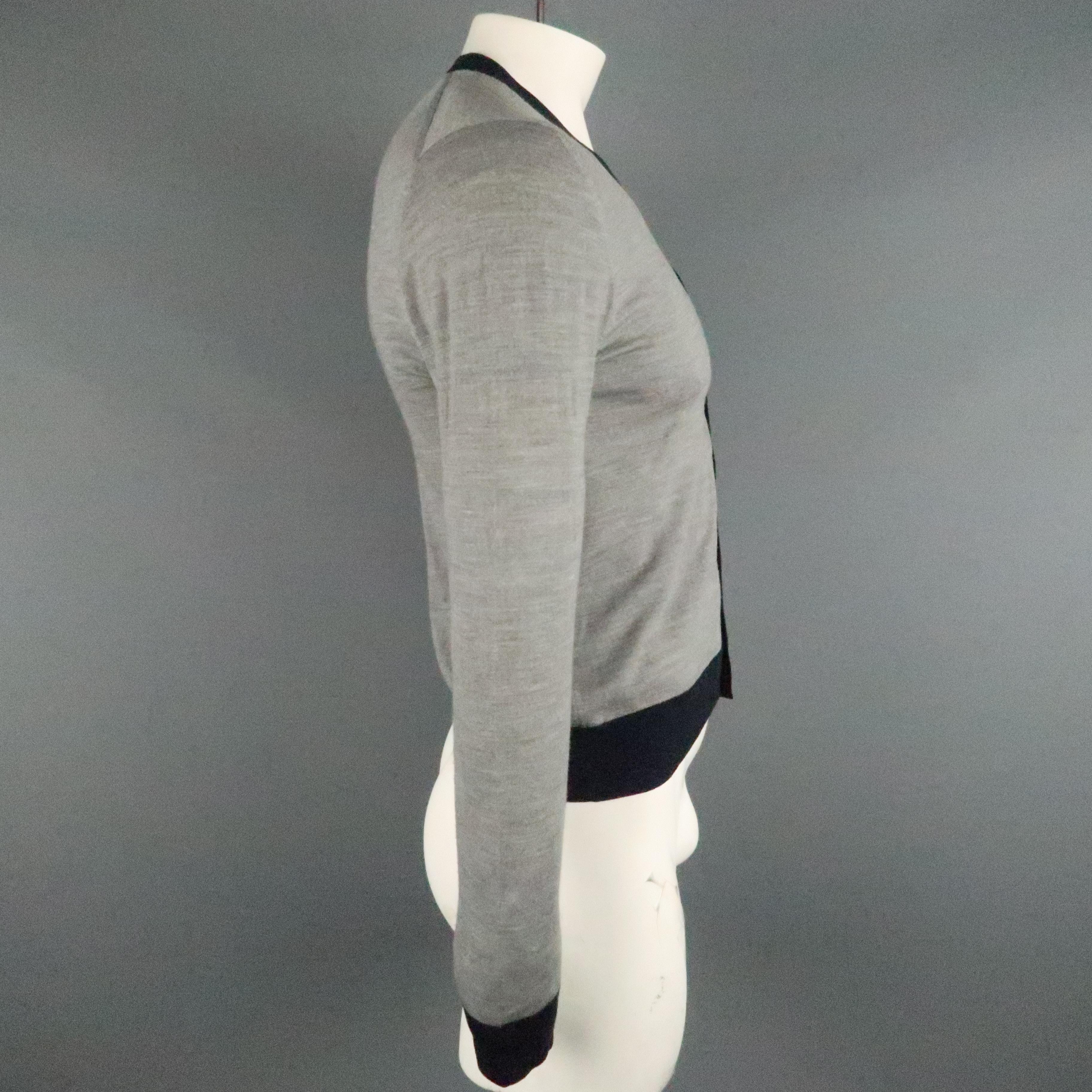 Gray PRADA Size XS Grey & Navy Solid Wool / Silk Buttoned Cardigan