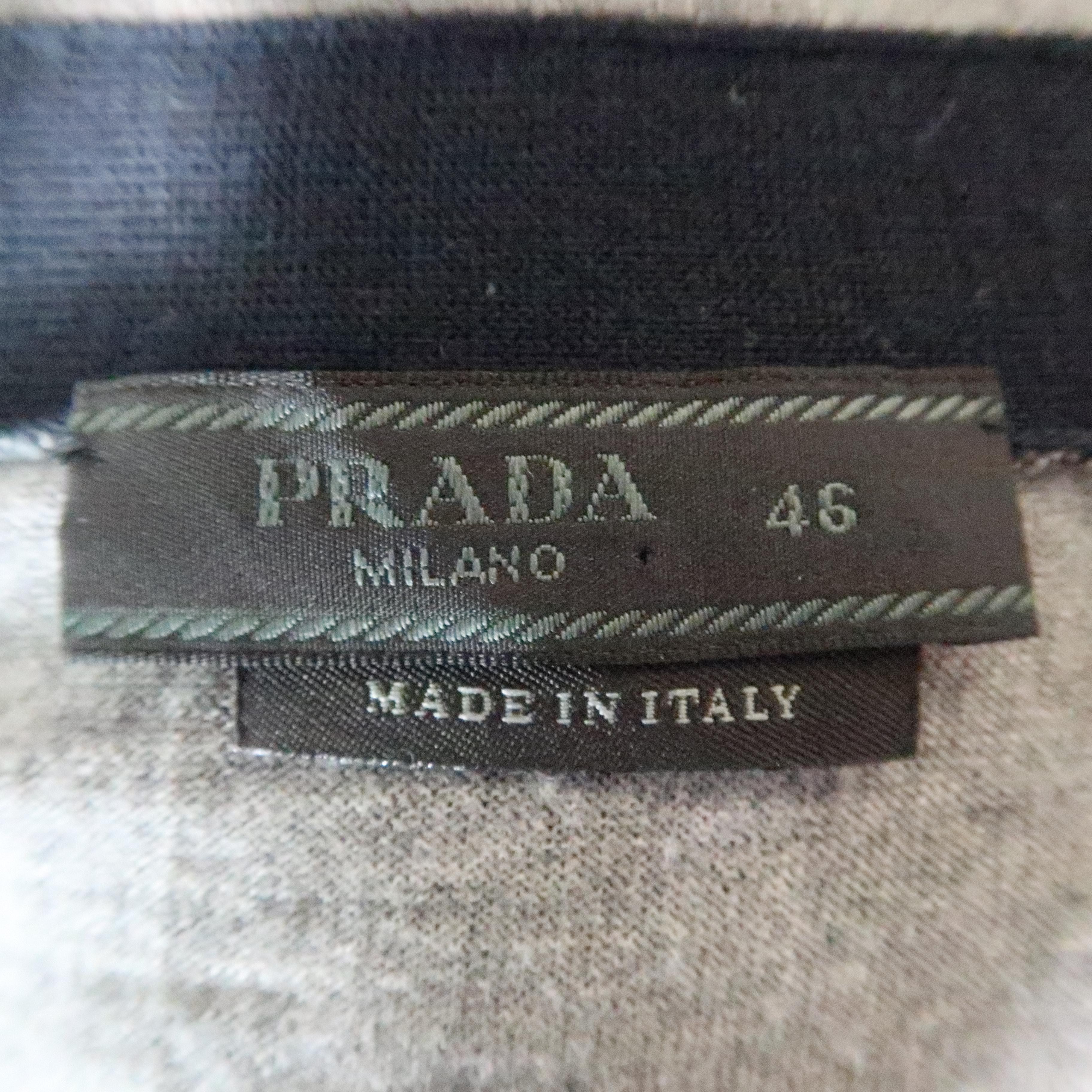 Men's PRADA Size XS Grey & Navy Solid Wool / Silk Buttoned Cardigan