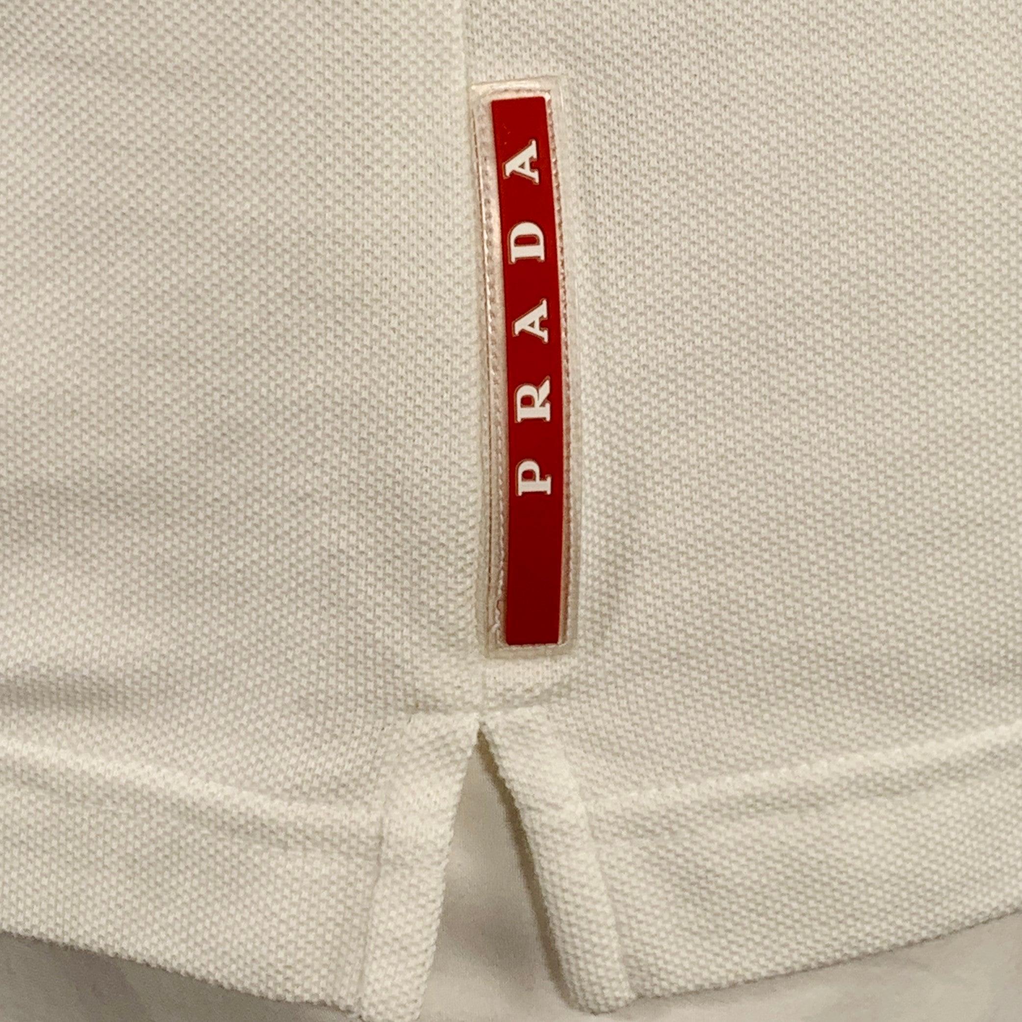 Gray PRADA Size XXL White Navy Contrast Trim Cotton Pique Half Placket Polo For Sale