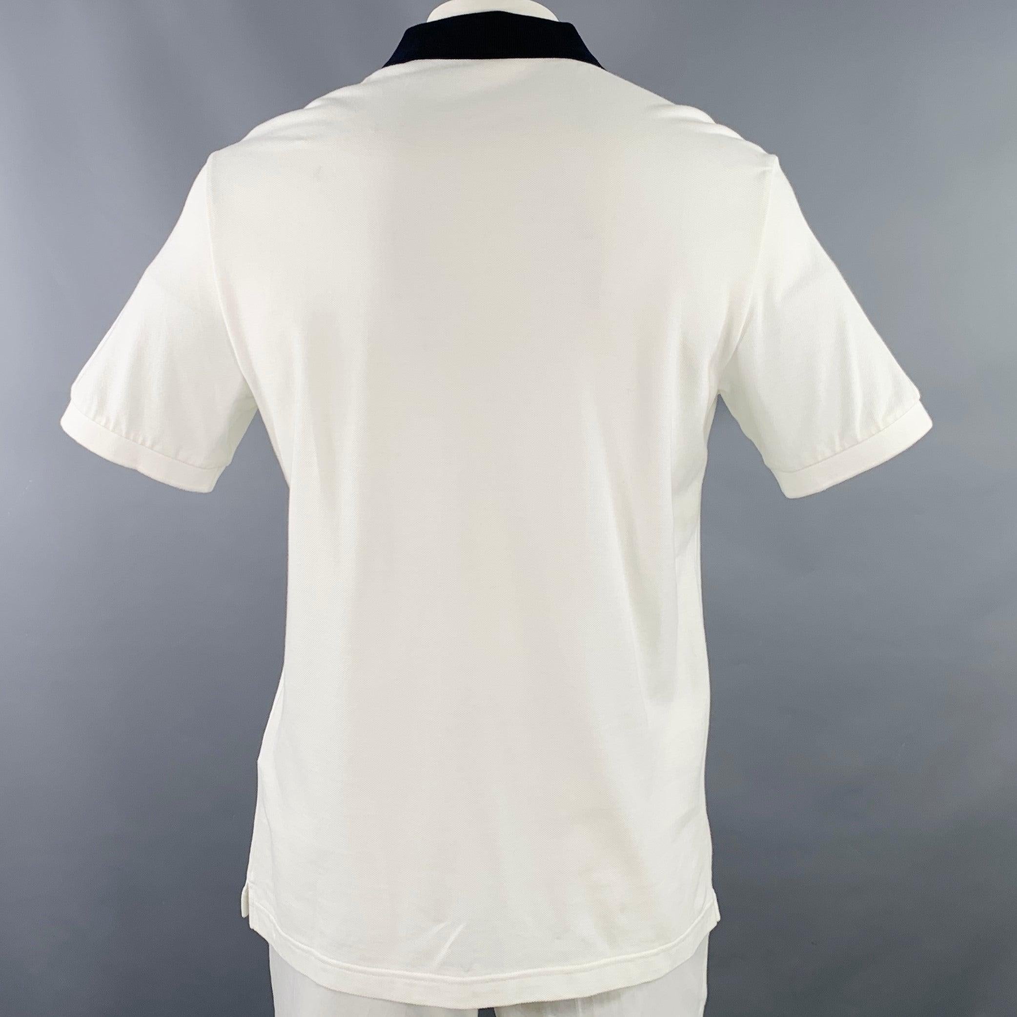PRADA Size XXL White Navy Contrast Trim Cotton Pique Half Placket Polo In Excellent Condition For Sale In San Francisco, CA
