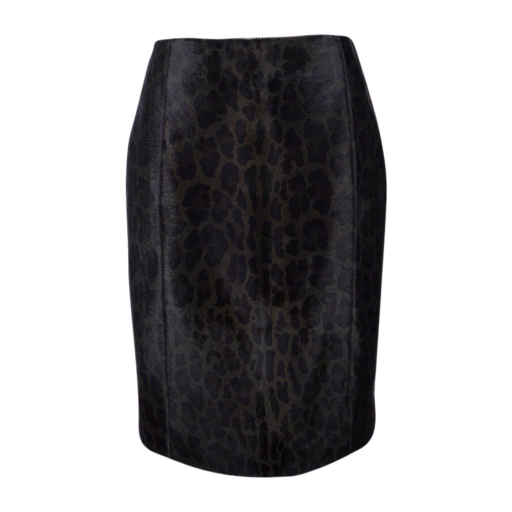 Black Prada Skirt Pencil Leopard Print Calf Hair   40 / 6  New