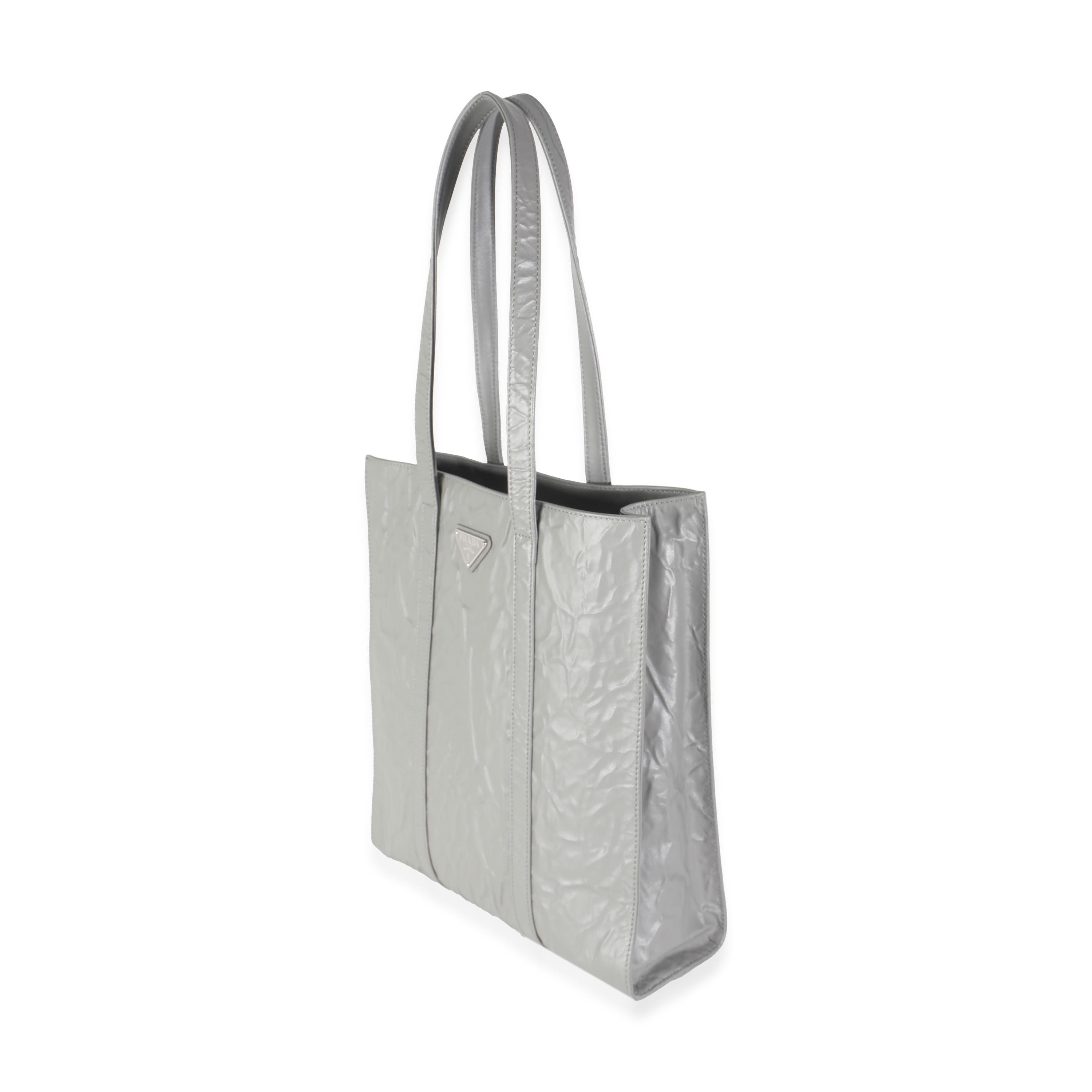 Gray Prada Slate Grey Nappa Small Antique Tote For Sale