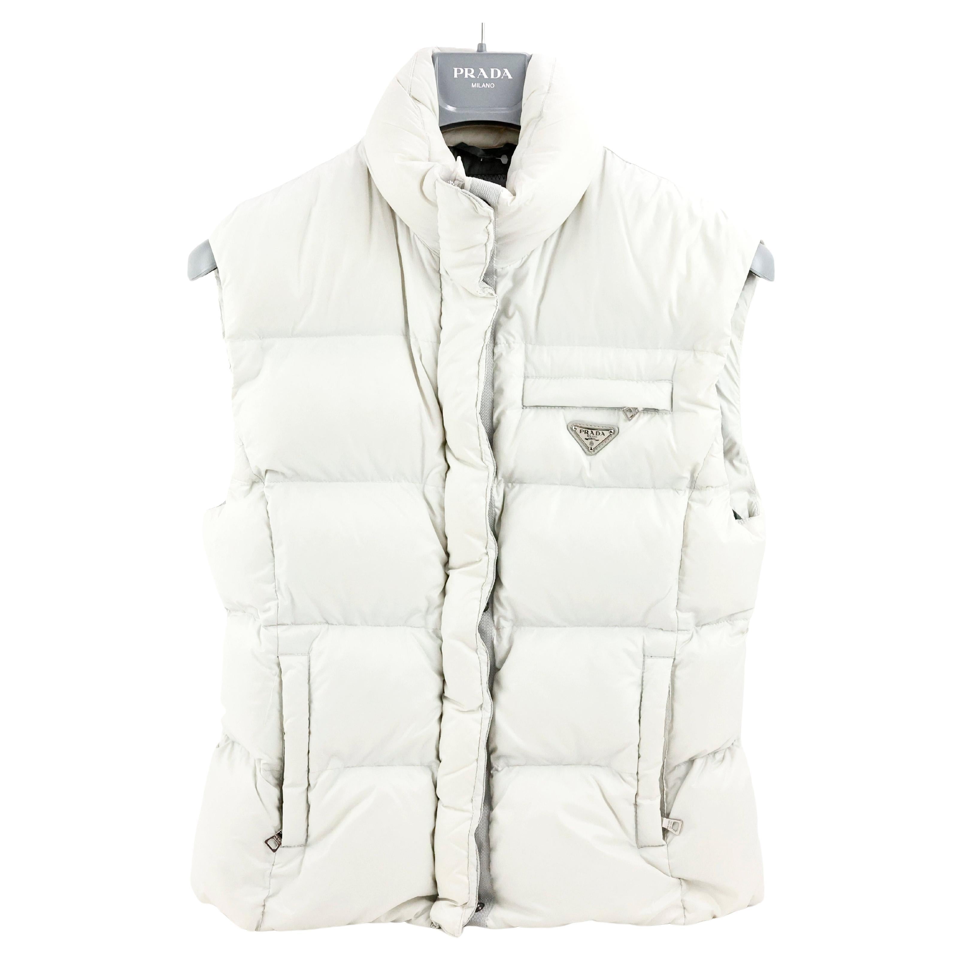 Prada Sleeveless Puffer Jacket in Nylon Color White For Sale