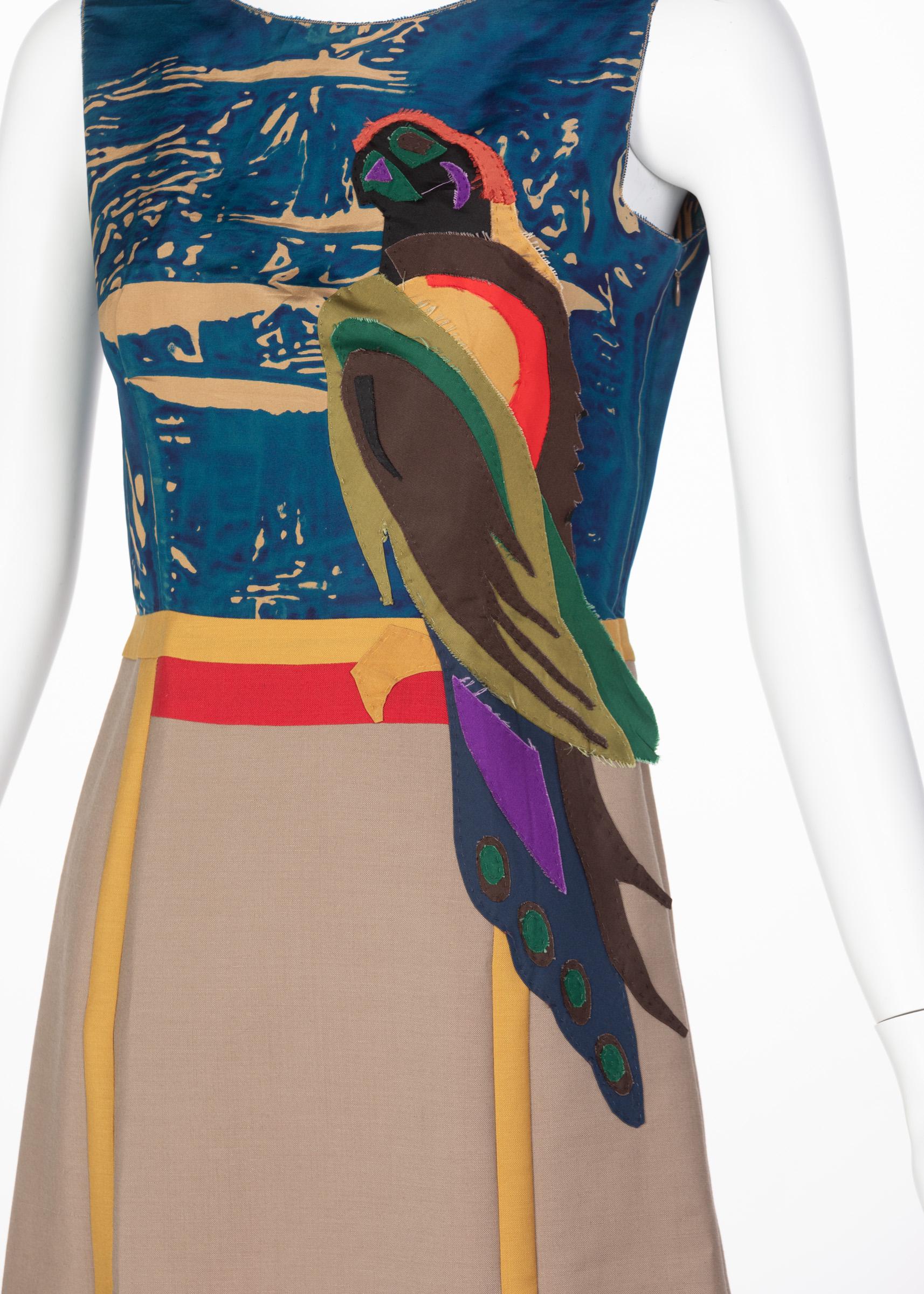 Prada Sleeveless Silk Mohair Parrot Applique Dress Runway, 2005 In Excellent Condition In Boca Raton, FL