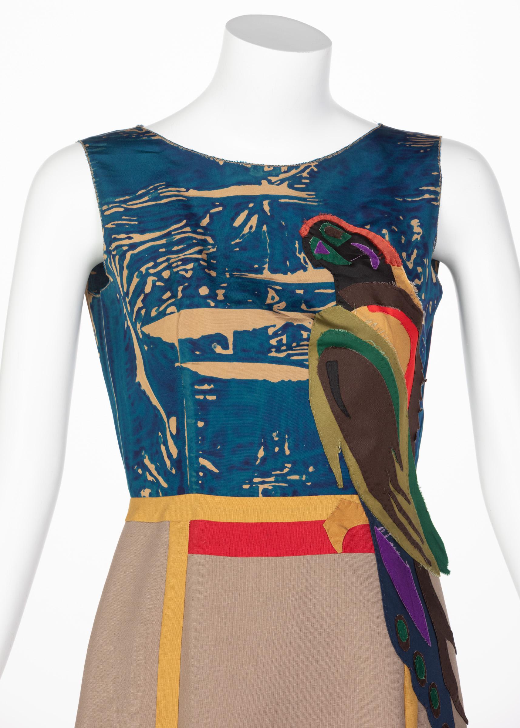 Prada Sleeveless Silk Mohair Parrot Applique Dress Runway, 2005 For Sale 2