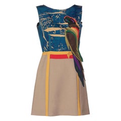 Prada Sleeveless Silk Mohair Parrot Applique Dress Runway, 2005